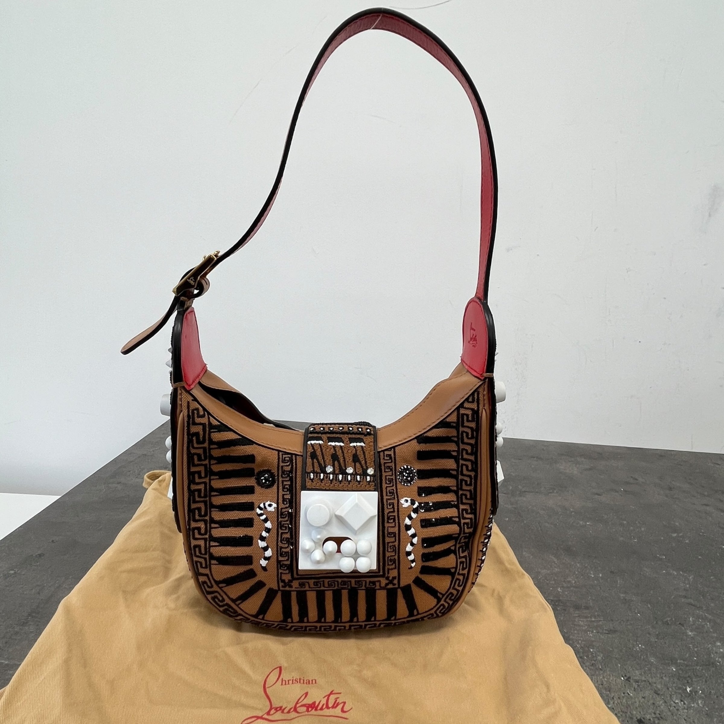 Women's Carasky Embroidered Stud Greek Shoulder Bag Brown