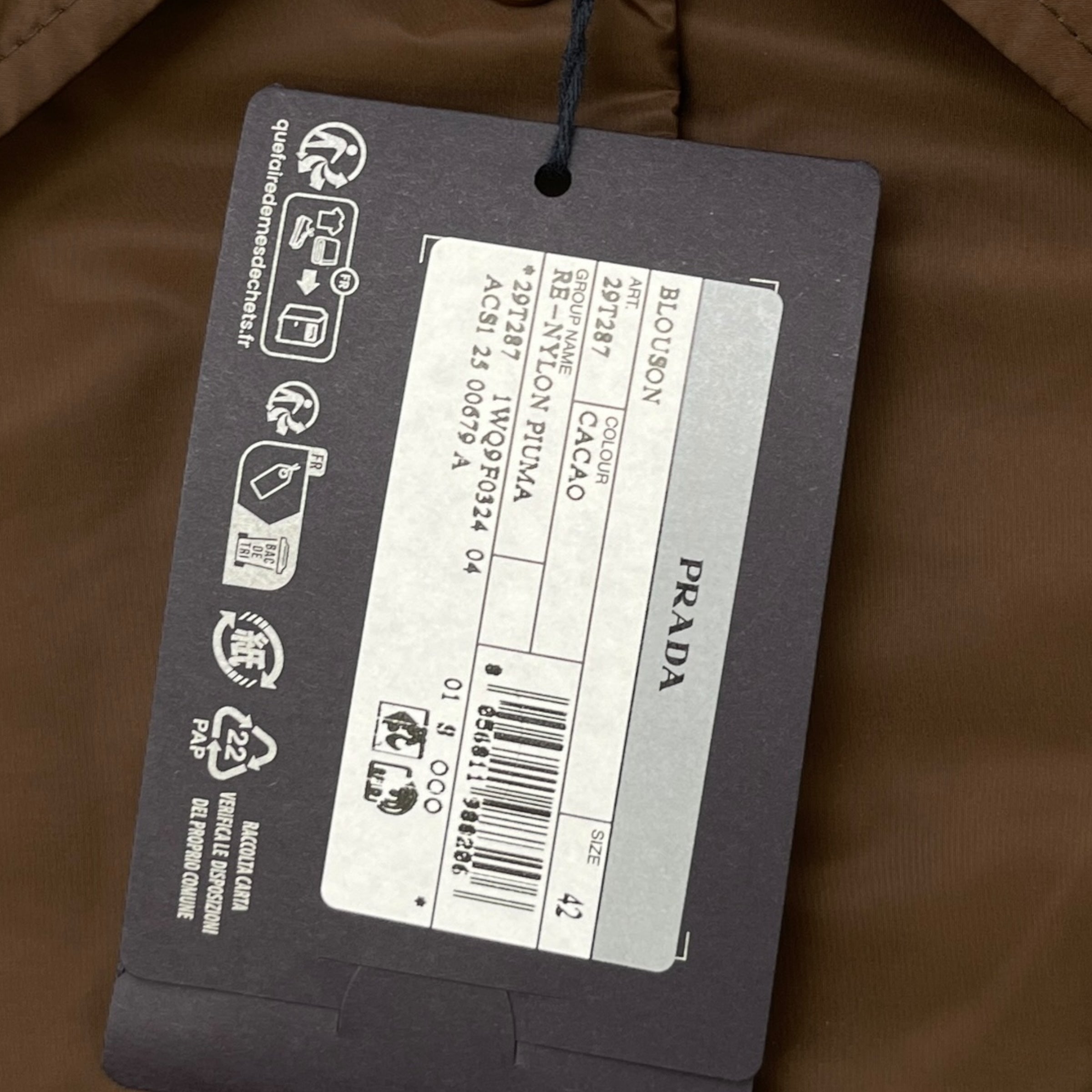 Women's Fleece Lined Re-Nylon Blouson Jacket Brown Size IT 42 / UK 10