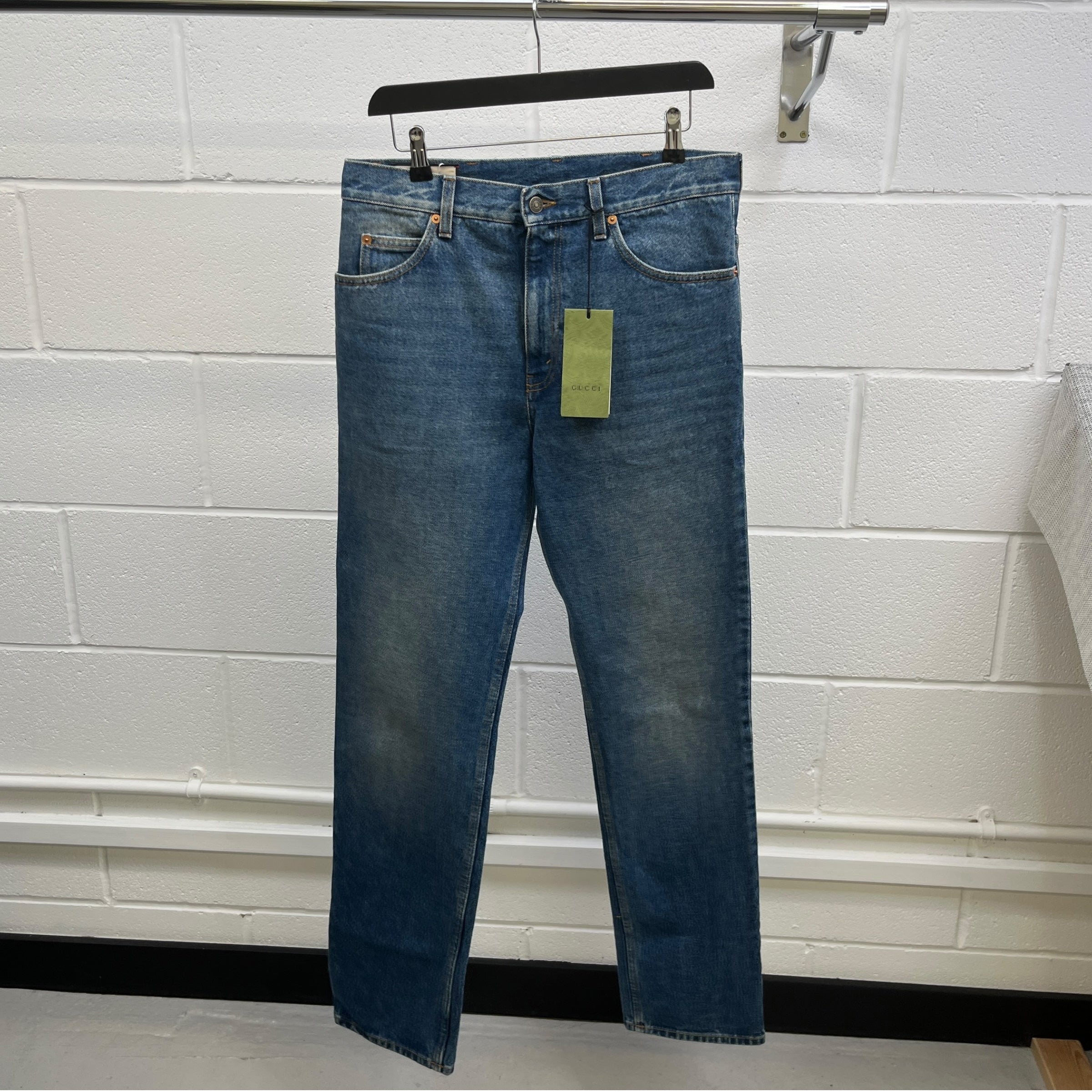 Men's Plaque Logo Jeans Blue Size Waist 32"