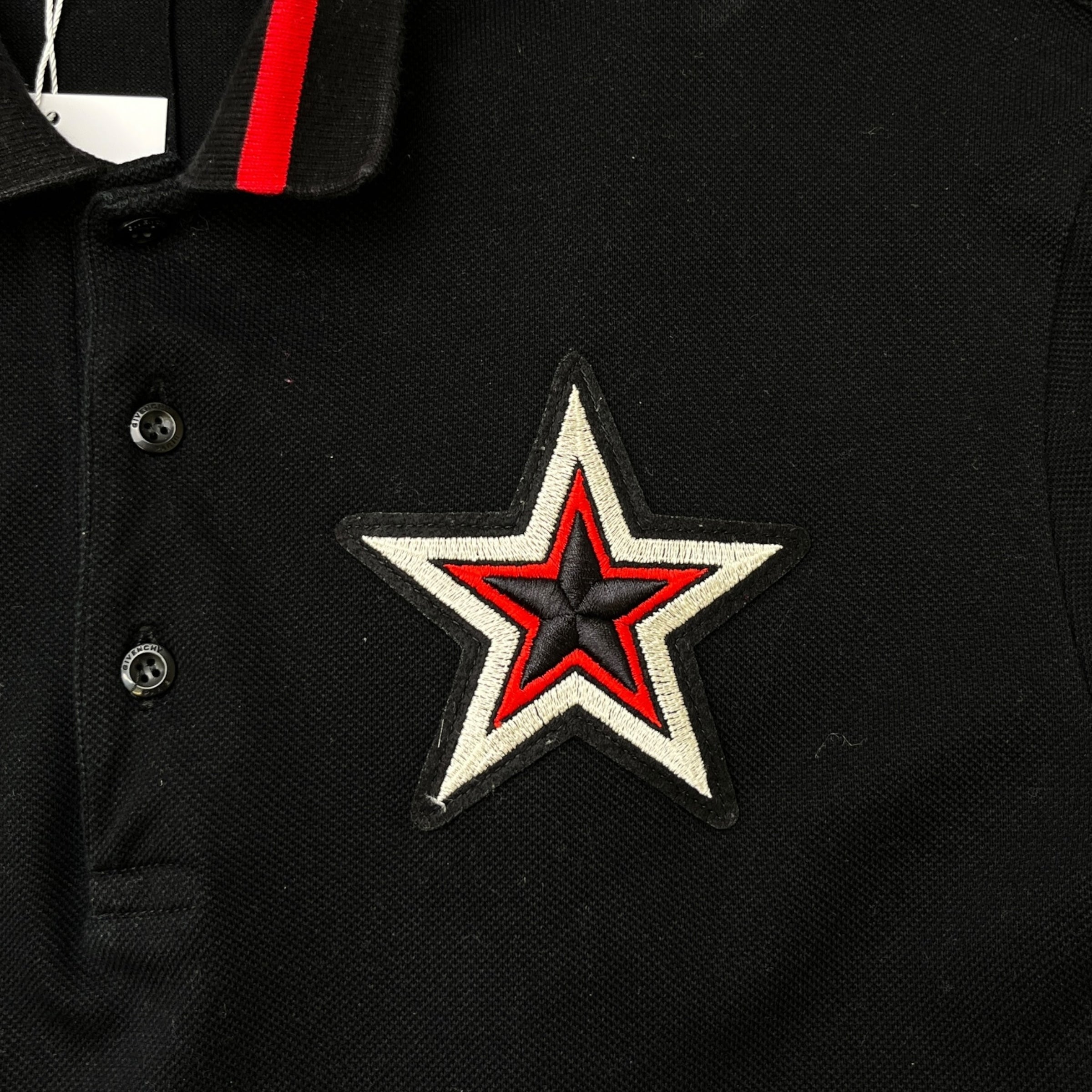 Men's Embroidered Star Polo Shirt Black Size XL