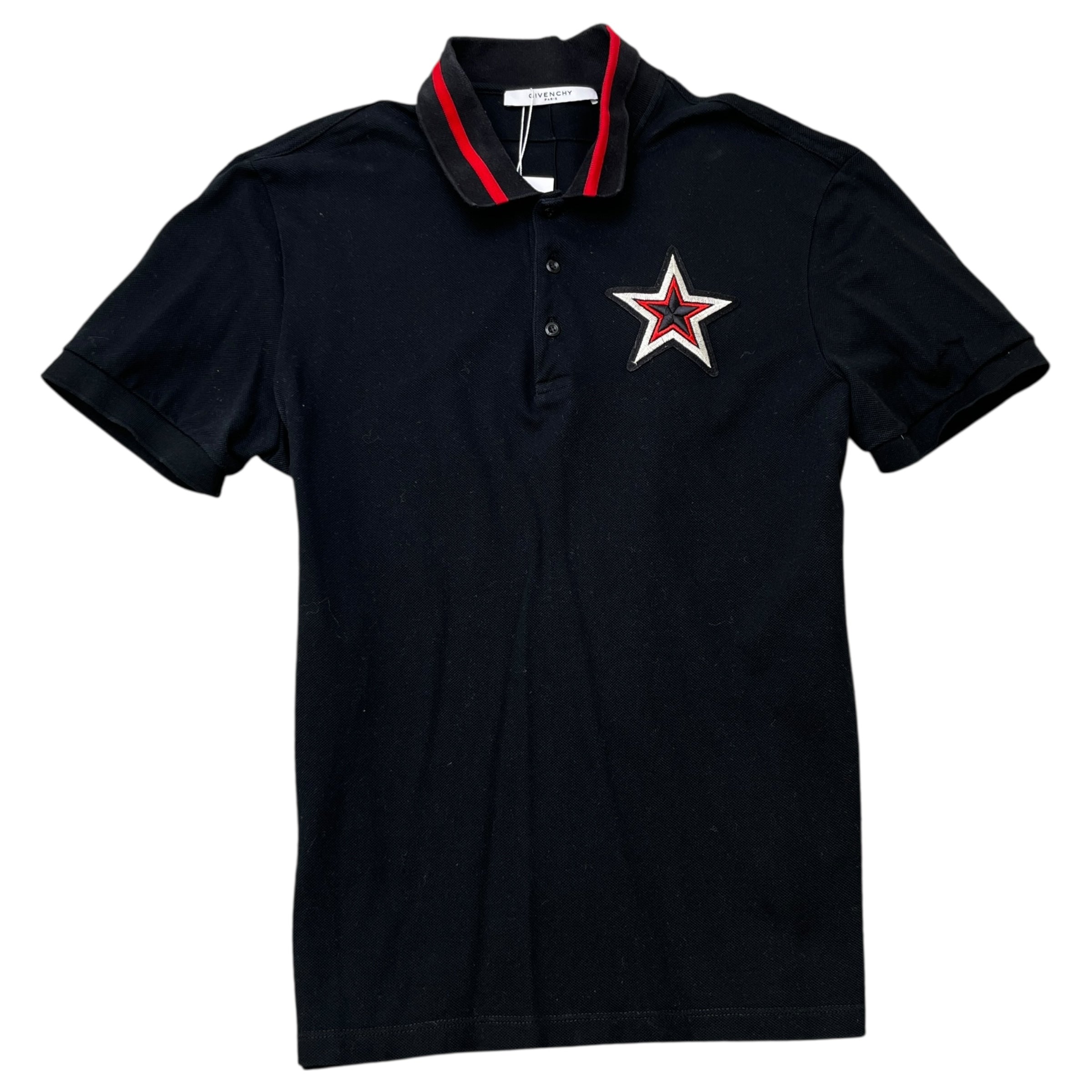 Men's Embroidered Star Polo Shirt Black Size XL