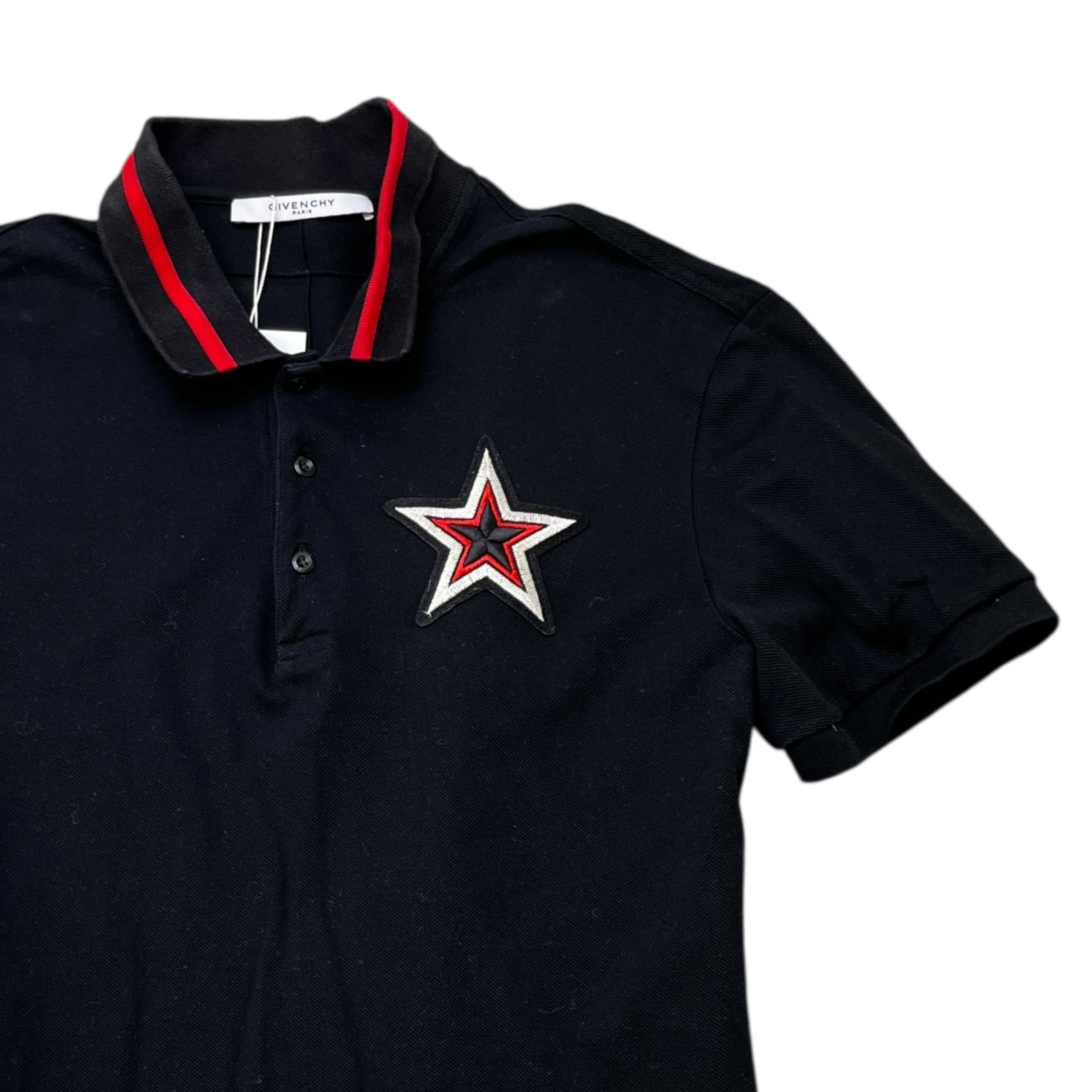 Men's Embroidered Star Polo Shirt Black Size XL