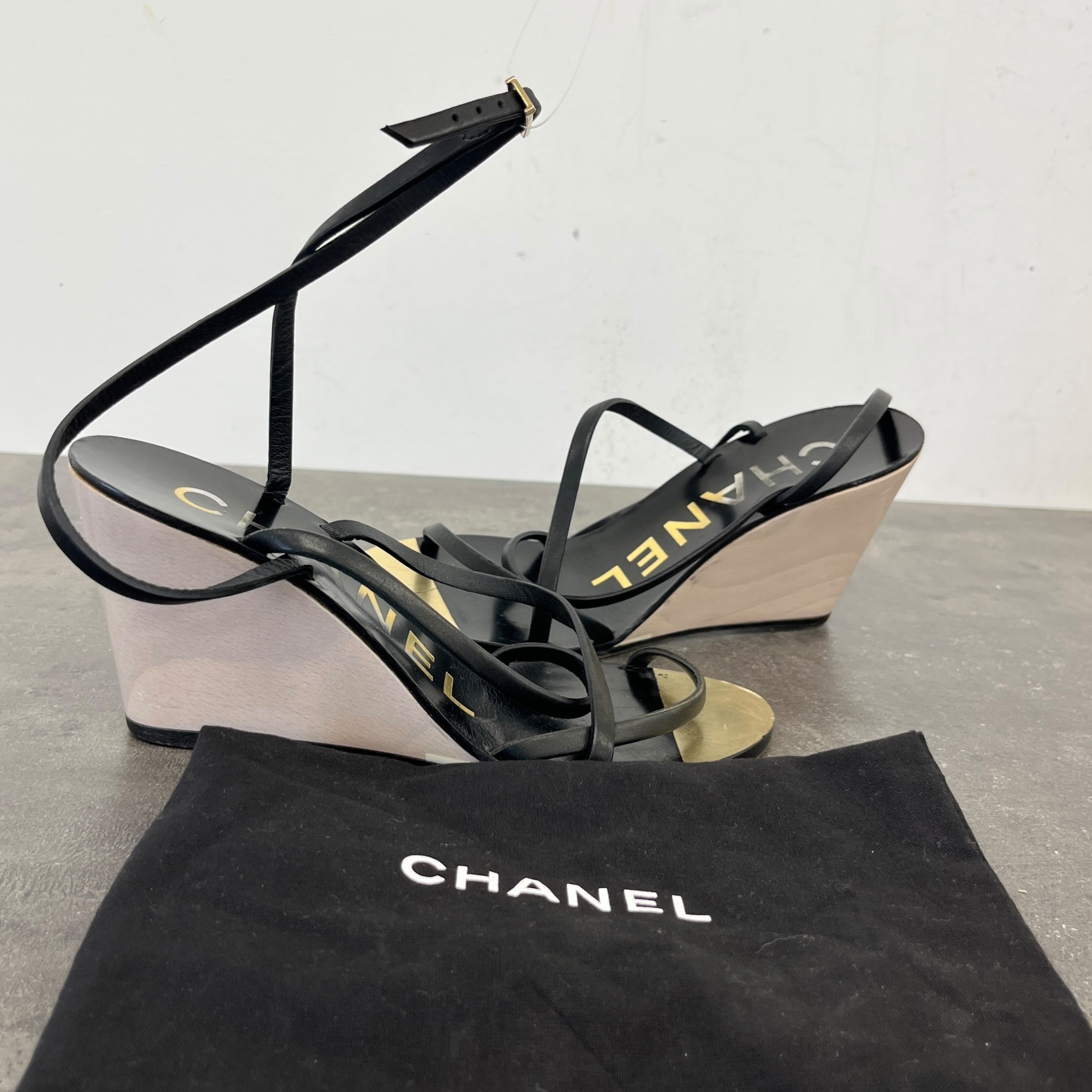 Women's Cc Logo Wedge Heels Black Size EU 36 / UK 3