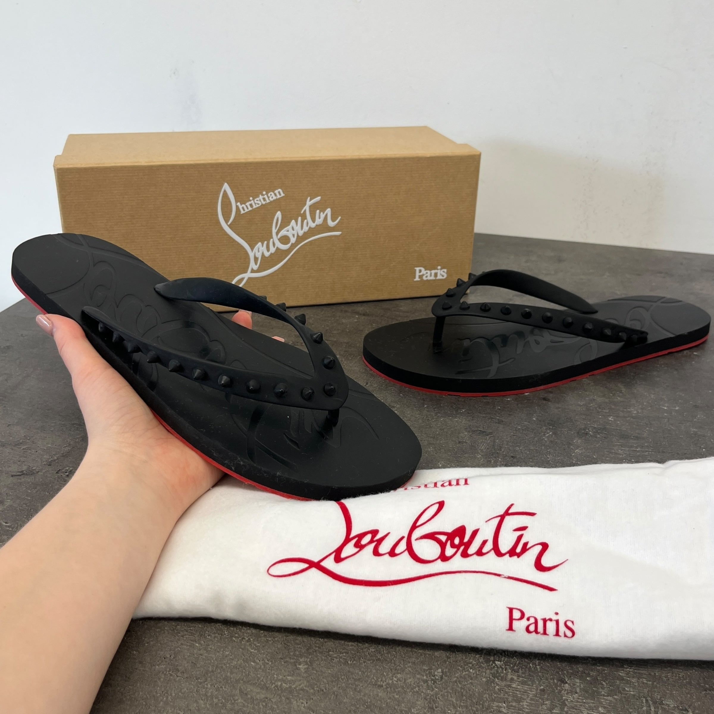 Men's Loubi Flip Flat Sandals Black Size EU 43 / UK 9