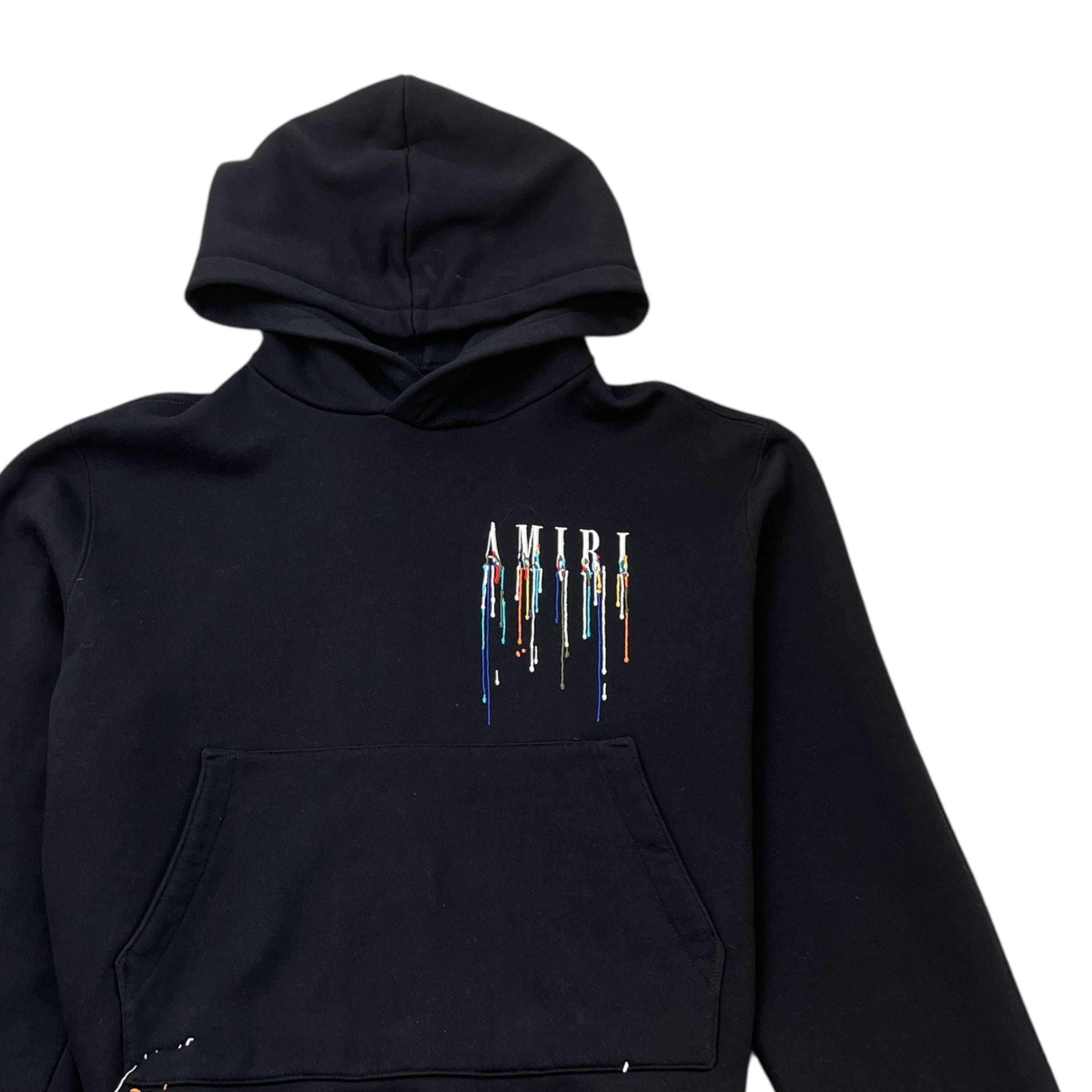 Men's Embroidered Paint Drip Logo Hoodie Black Size XL