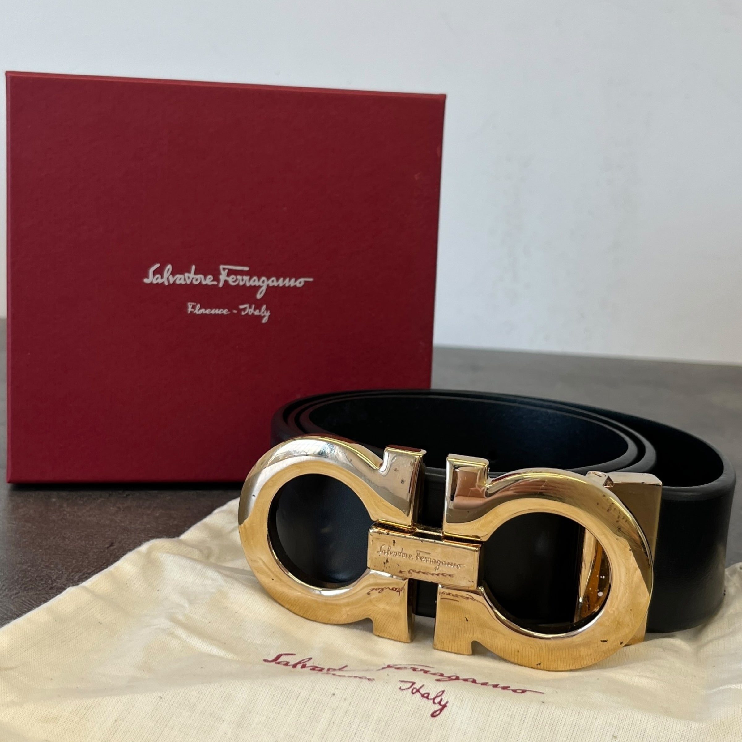 Men's Gancini Belt Black Size Waist 32"