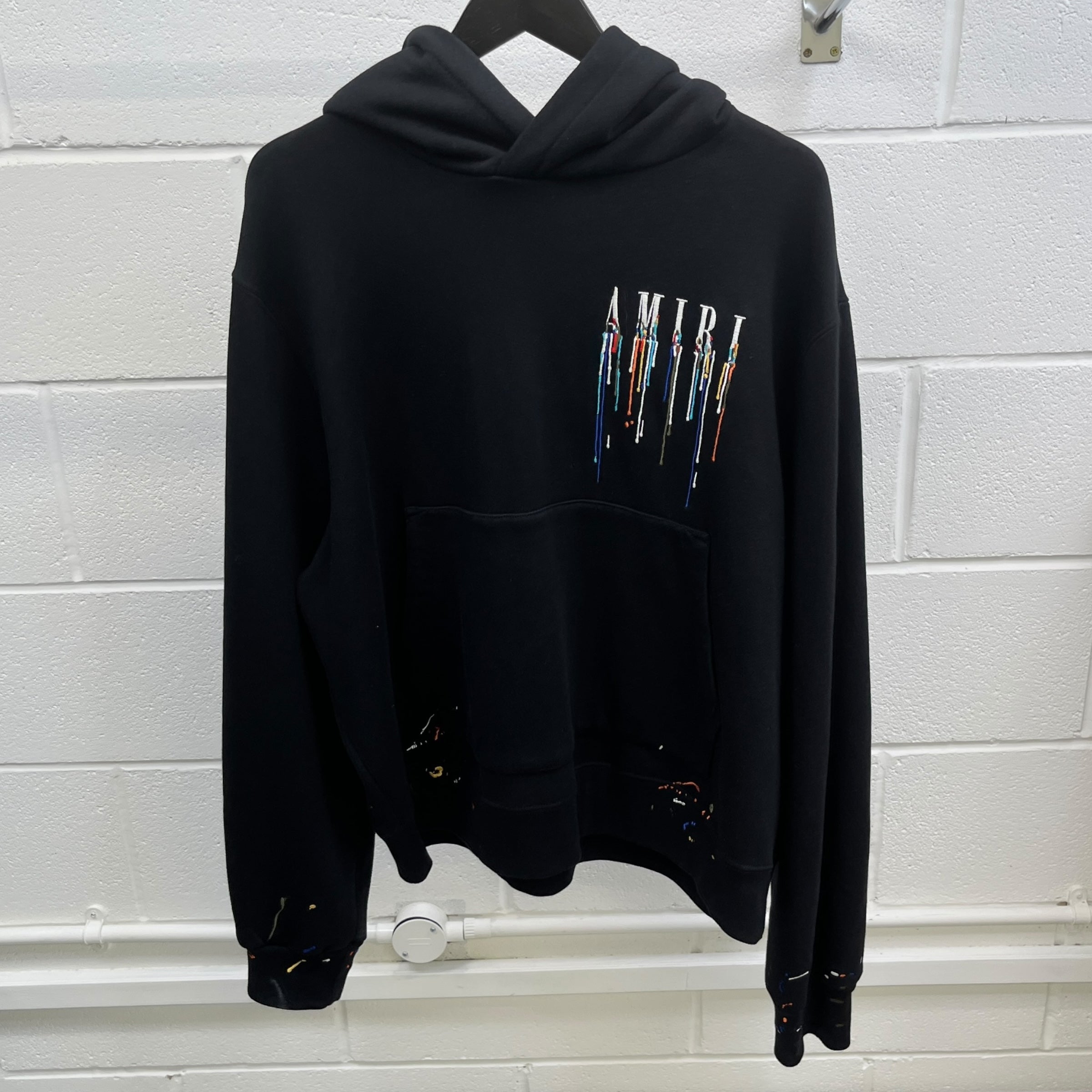 Men's Embroidered Paint Drip Logo Hoodie Black Size XL