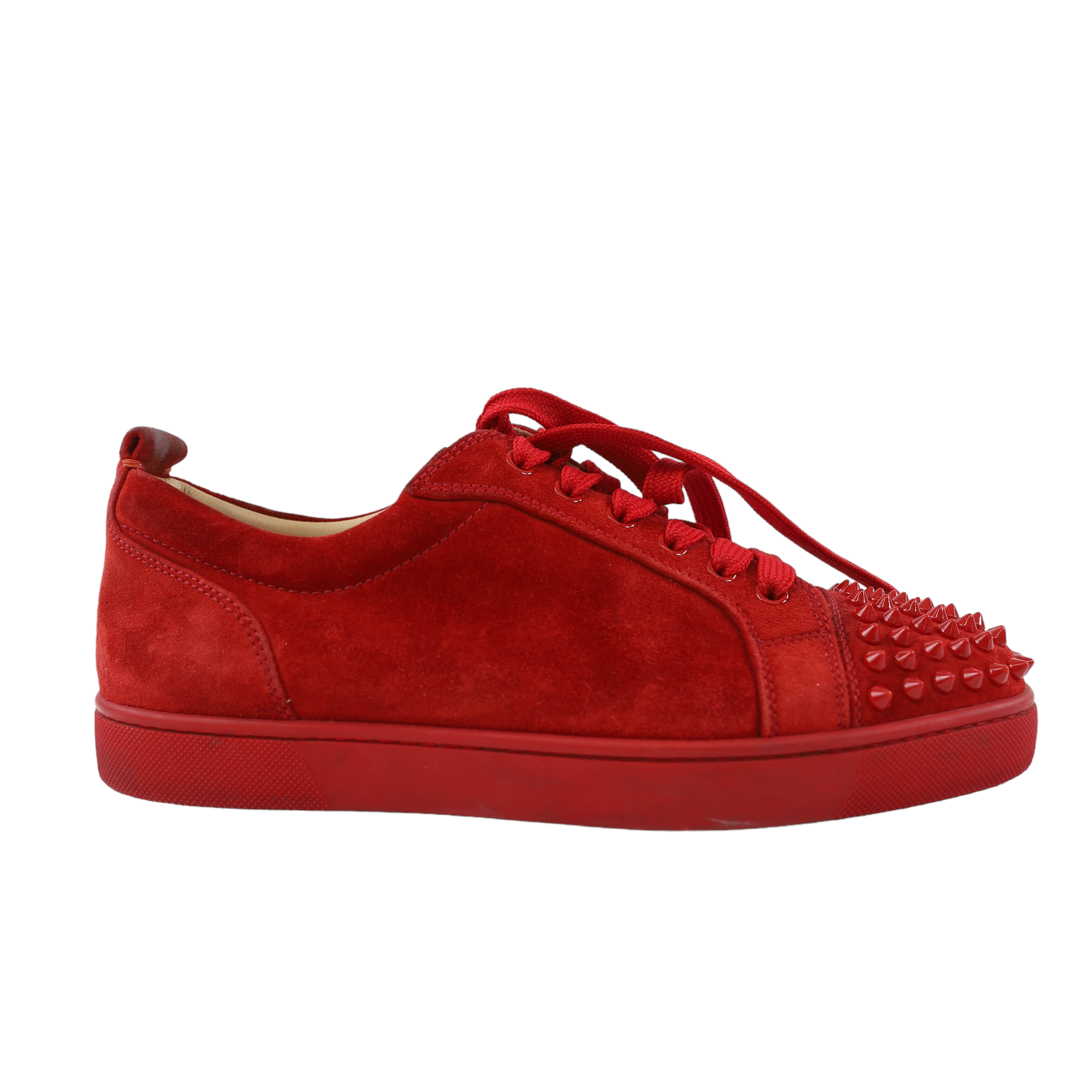 ChrIstian Louboutin Red Suede Louis Junior Spikes Low Tops