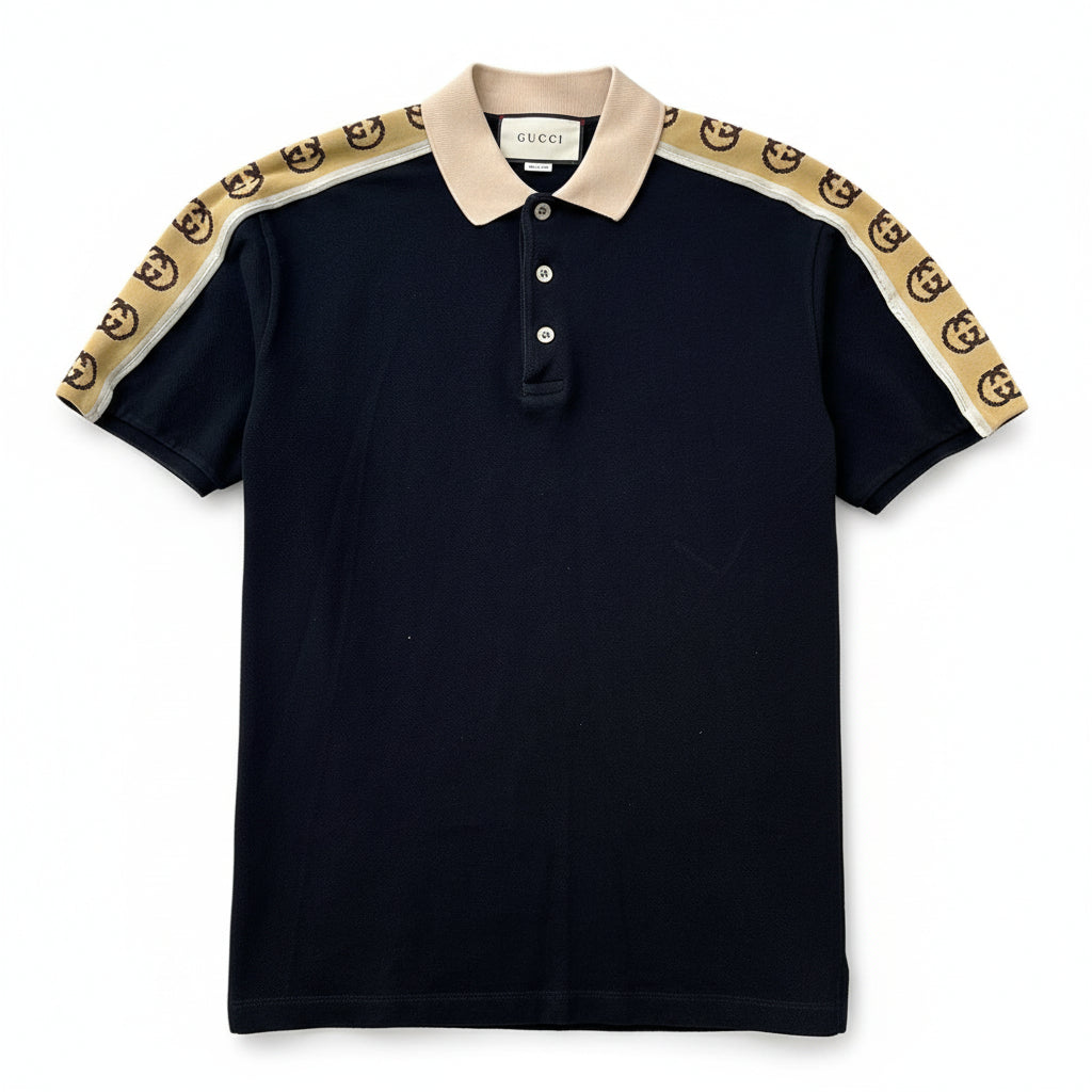 Men's Gg Tape Logo Polo Shirt Black Size M