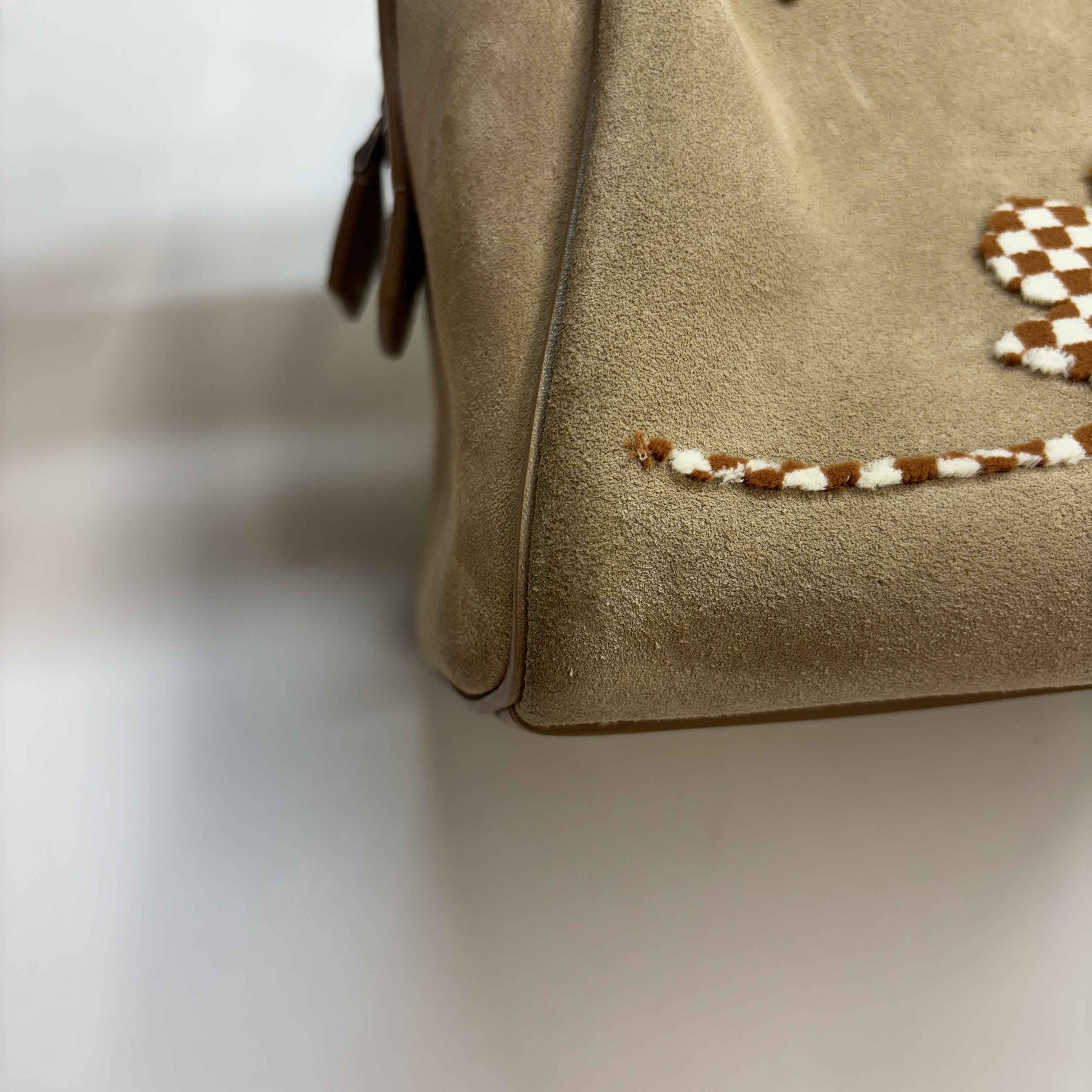 Women's Suede Cubic Illusion Fleur Speed Bag Beige