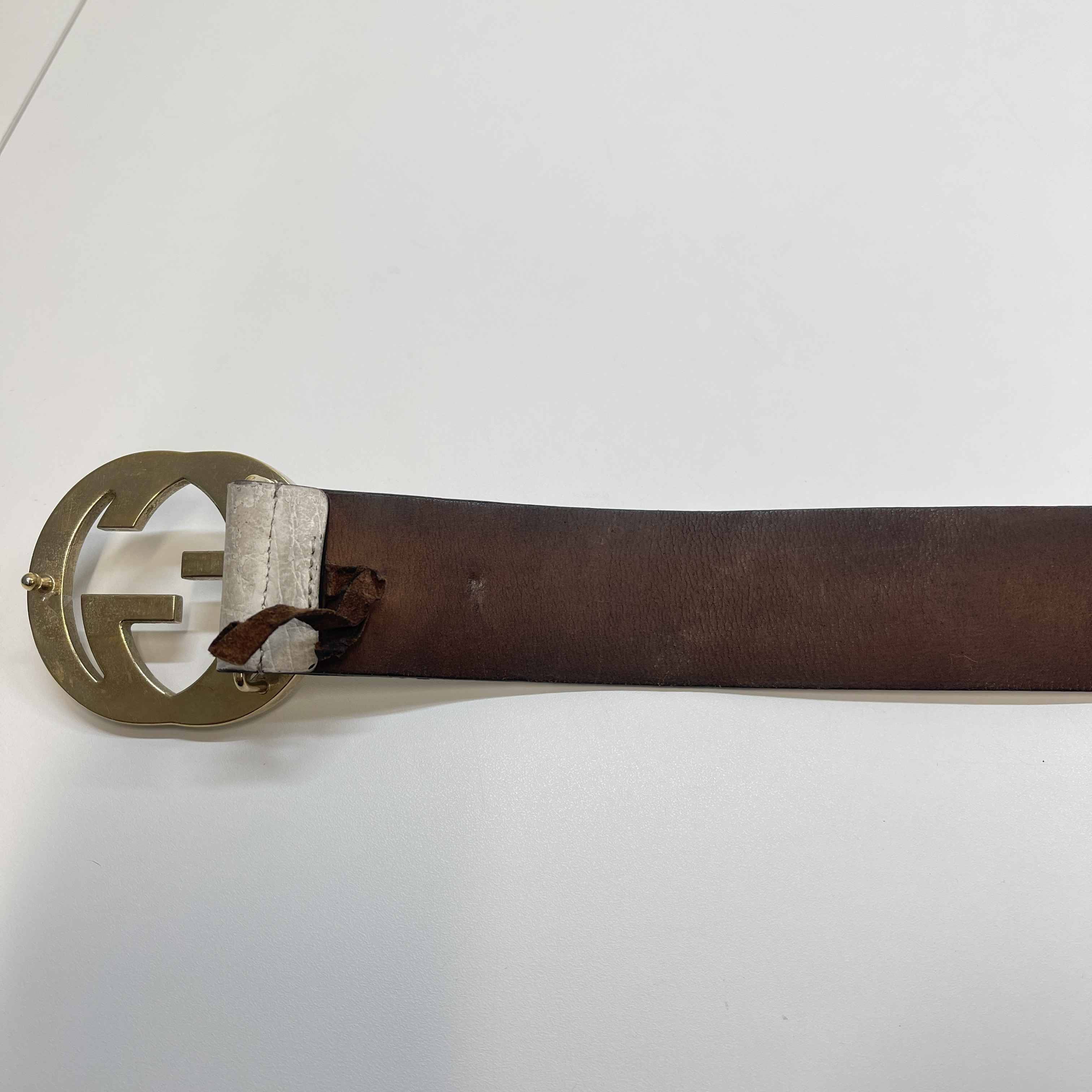 Women's Gg Interlocking Buckle Belt White Size Waist 32"