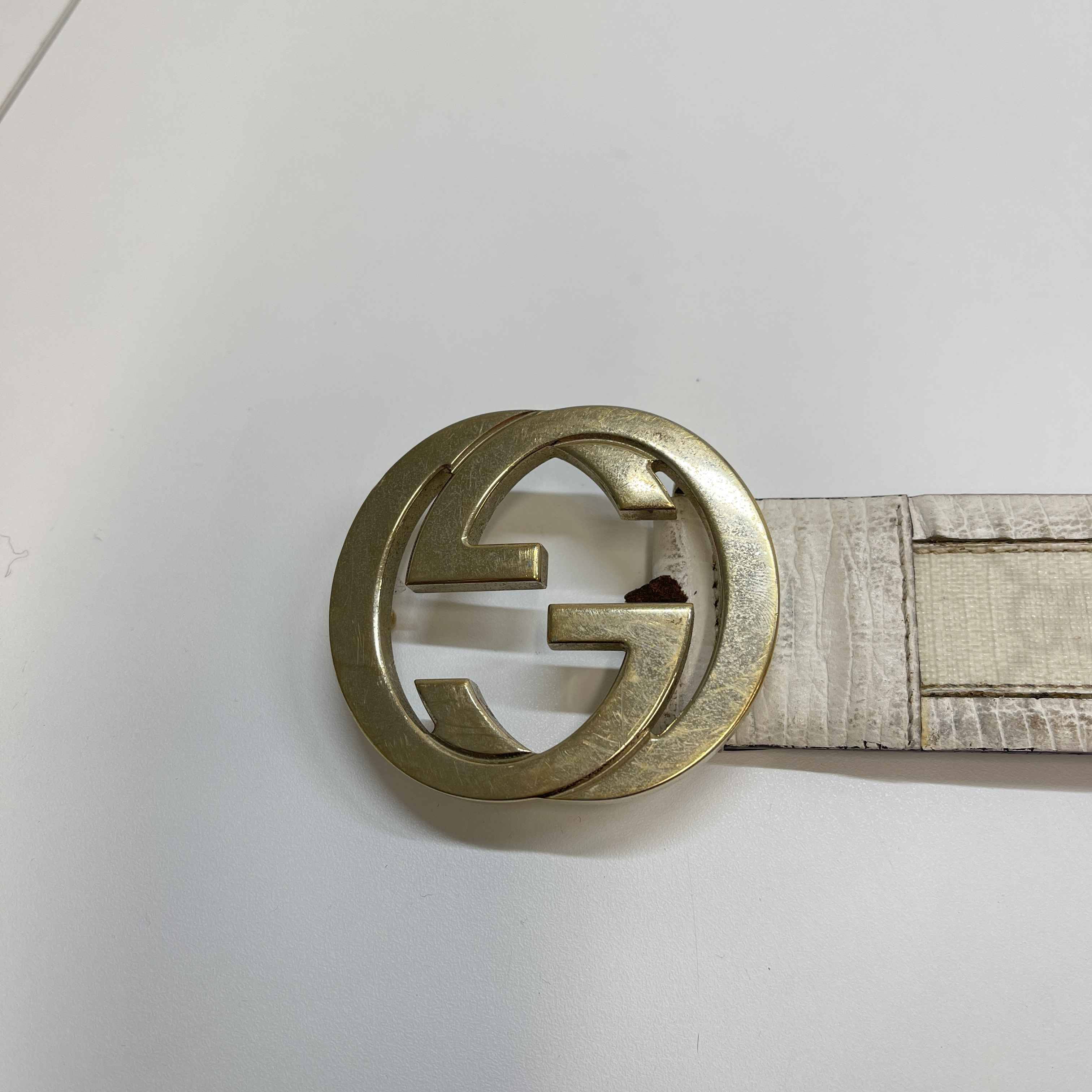 Women's Gg Interlocking Buckle Belt White Size Waist 32"