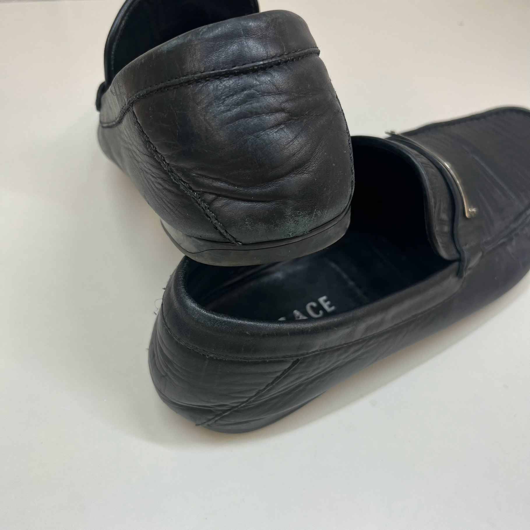 Men's Plaque Logo Loafers Black Size EU 45 / UK 11
