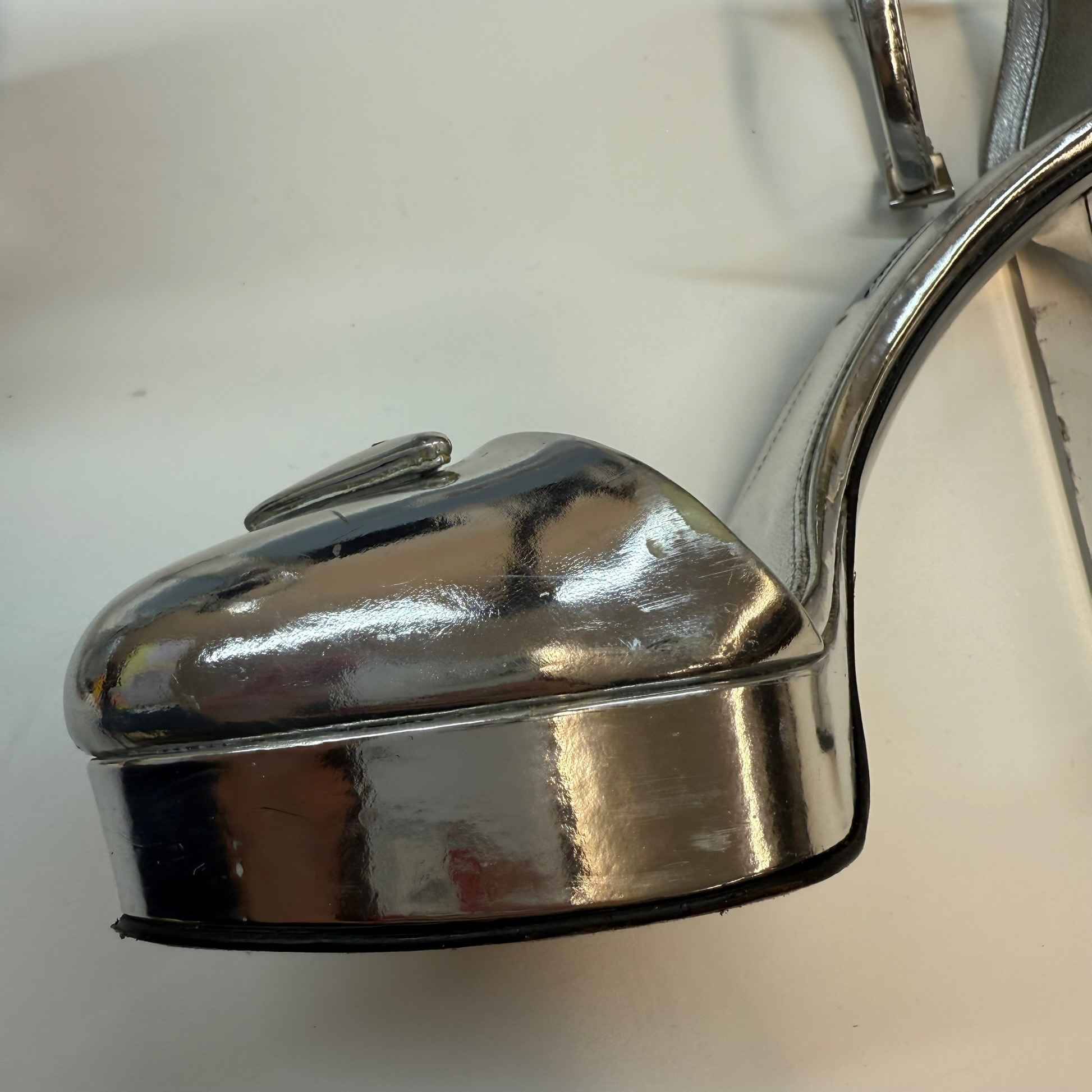 Women's Plaque Logo Platform Heels Silver Size EU 36.5 / UK 3.5