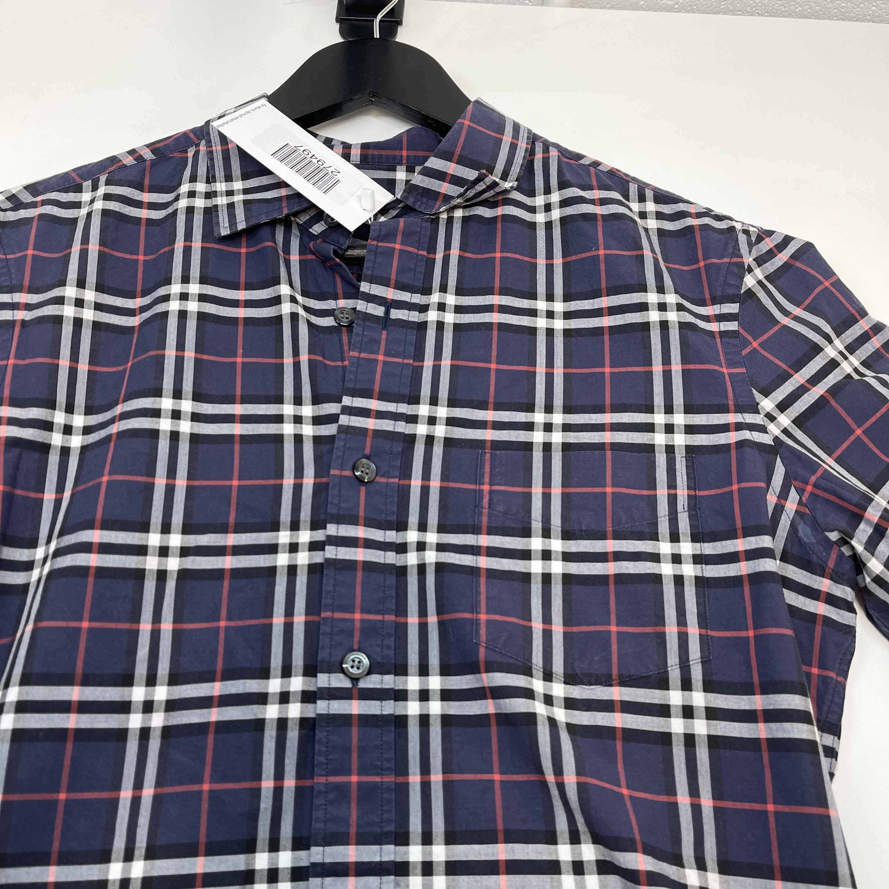 Men's Checkered Long Sleeve Shirt Blue Size S