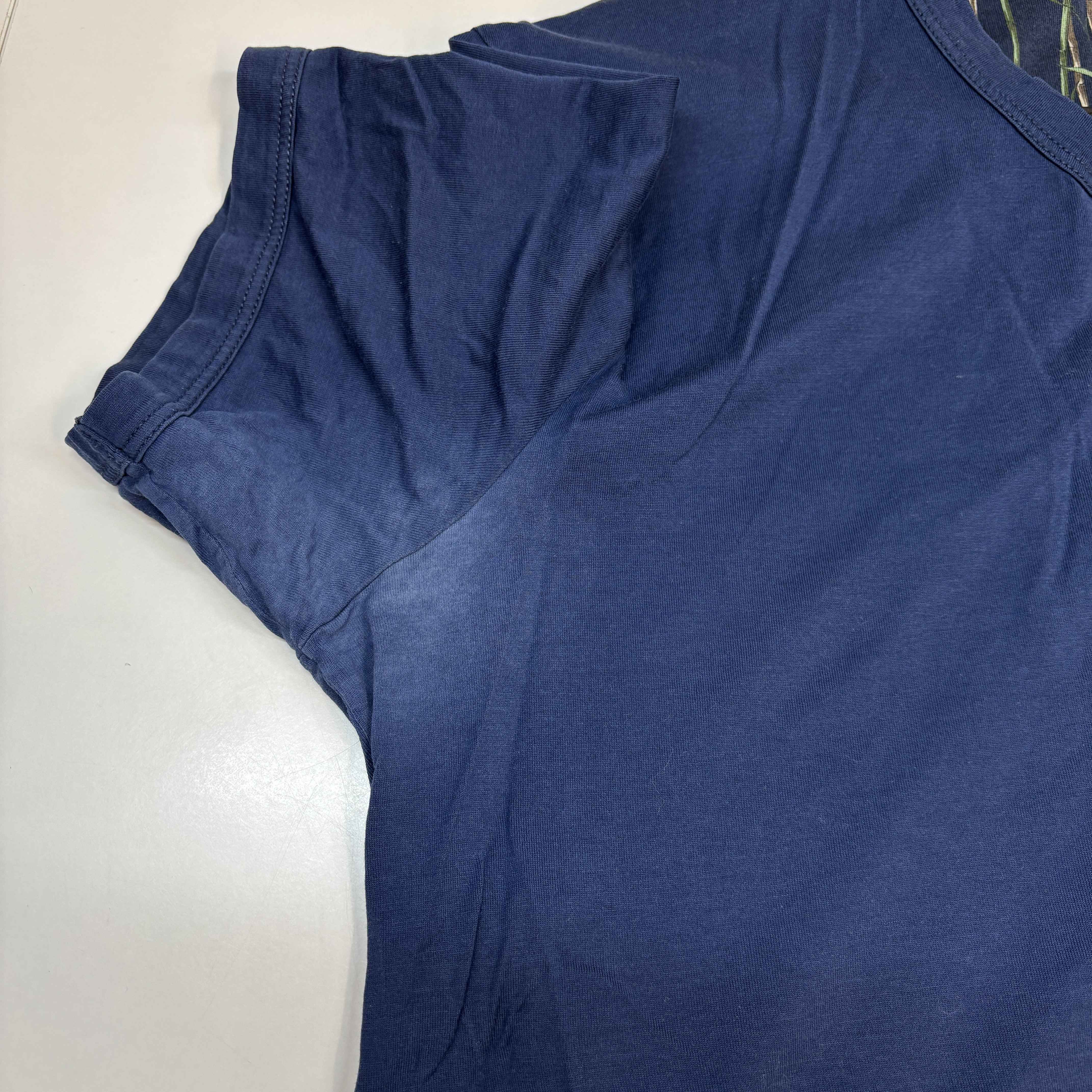 Men's Bird Print Collar T-Shirt Navy Size M