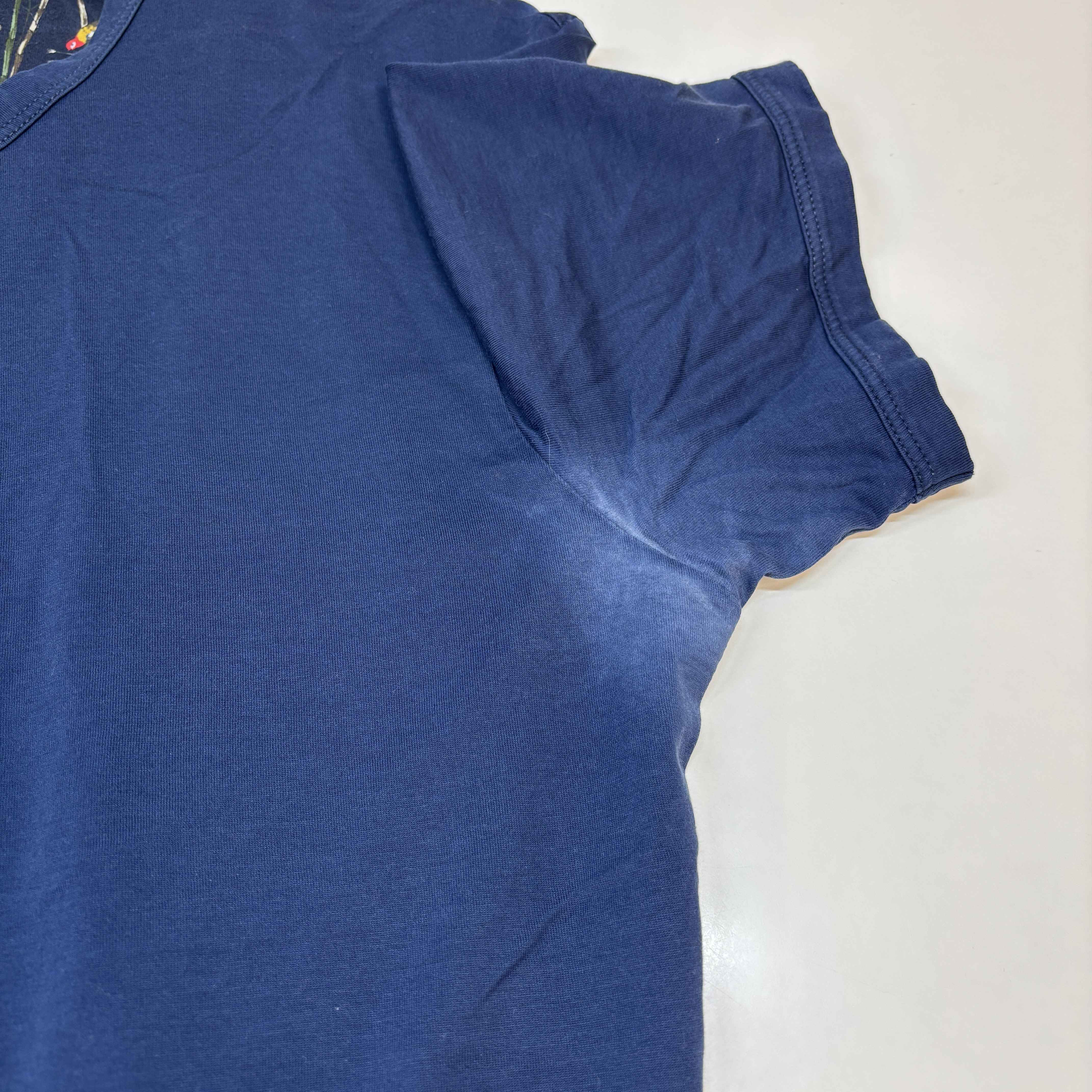 Men's Bird Print Collar T-Shirt Navy Size M