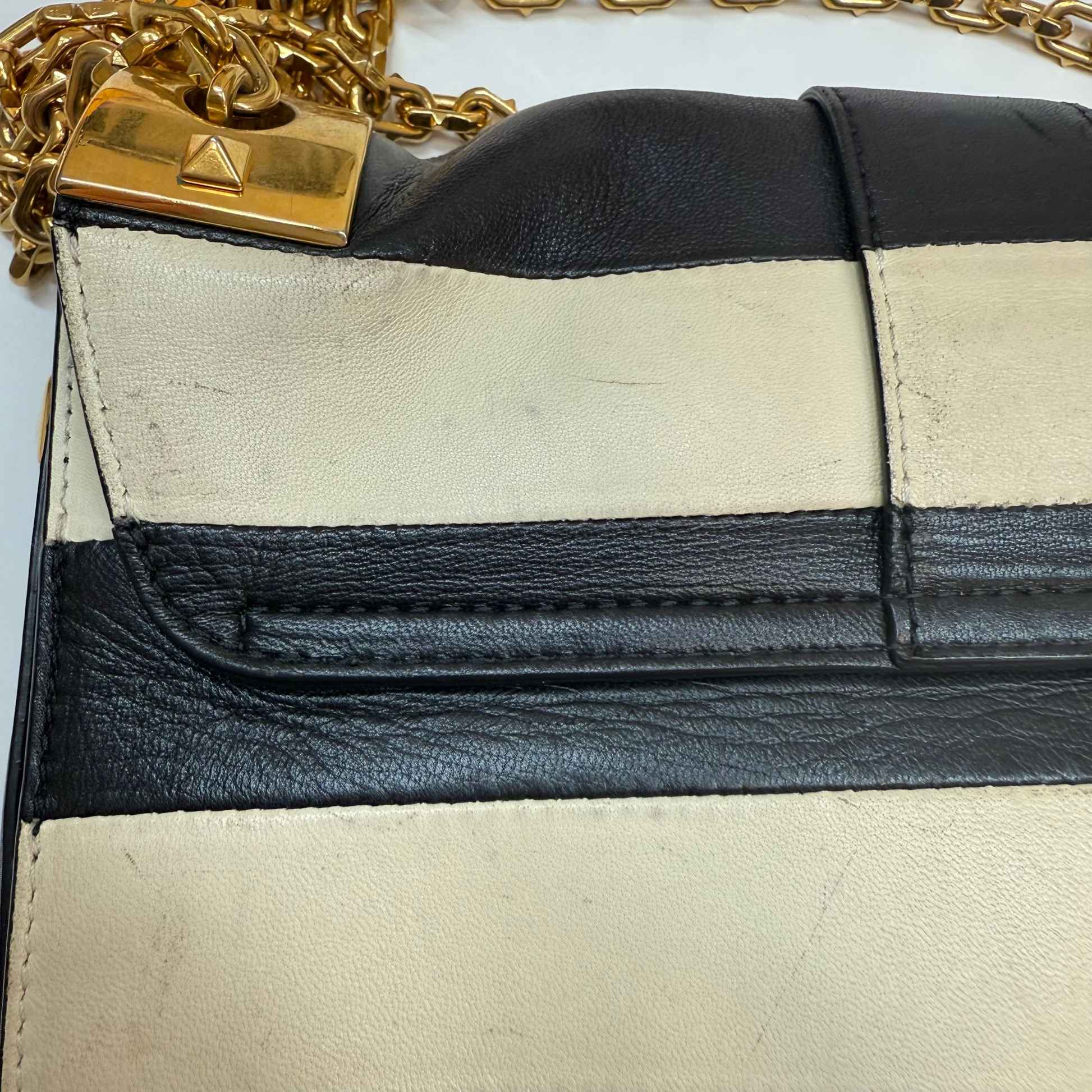 Women's B-Rockstud Striped Handbag White