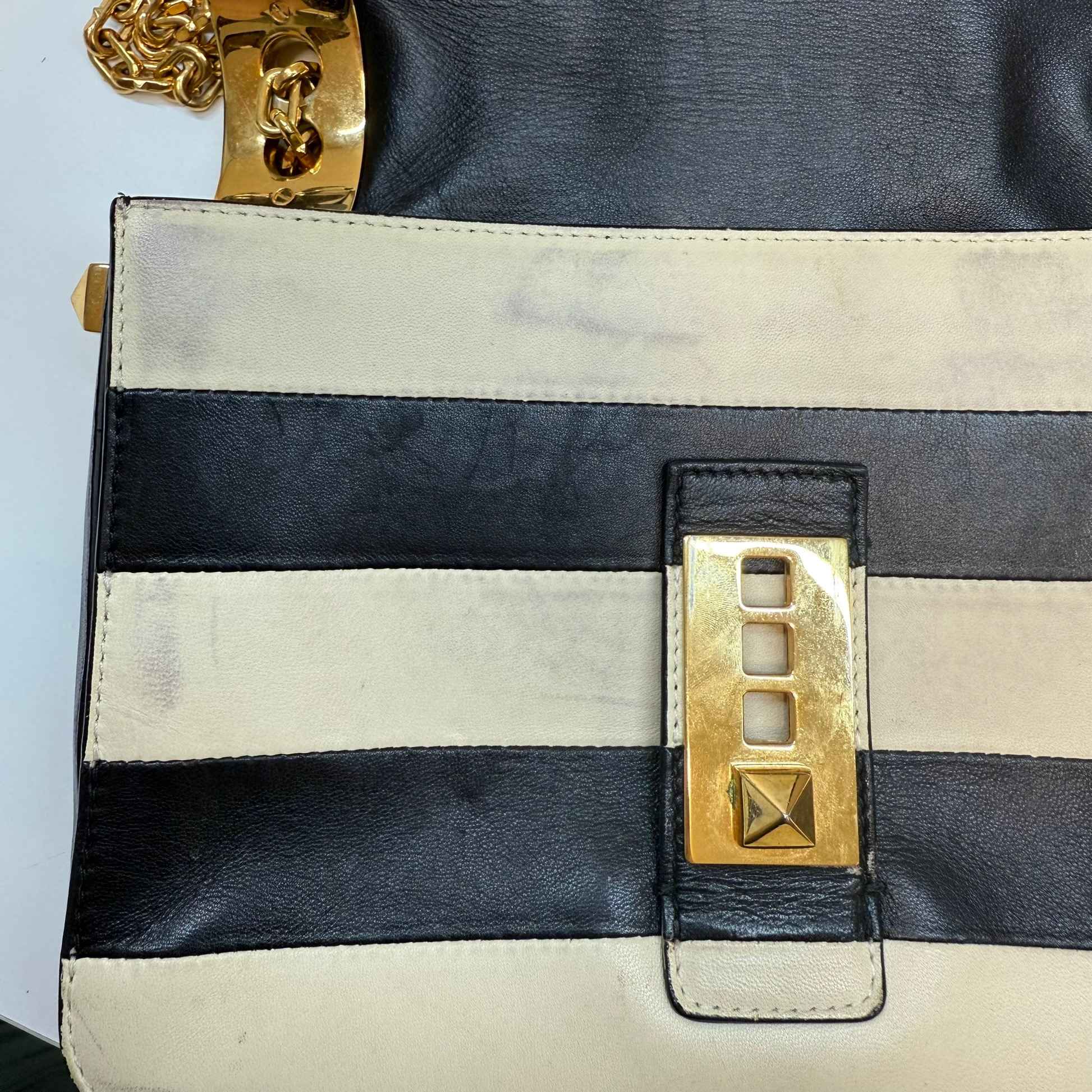 Women's B-Rockstud Striped Handbag White