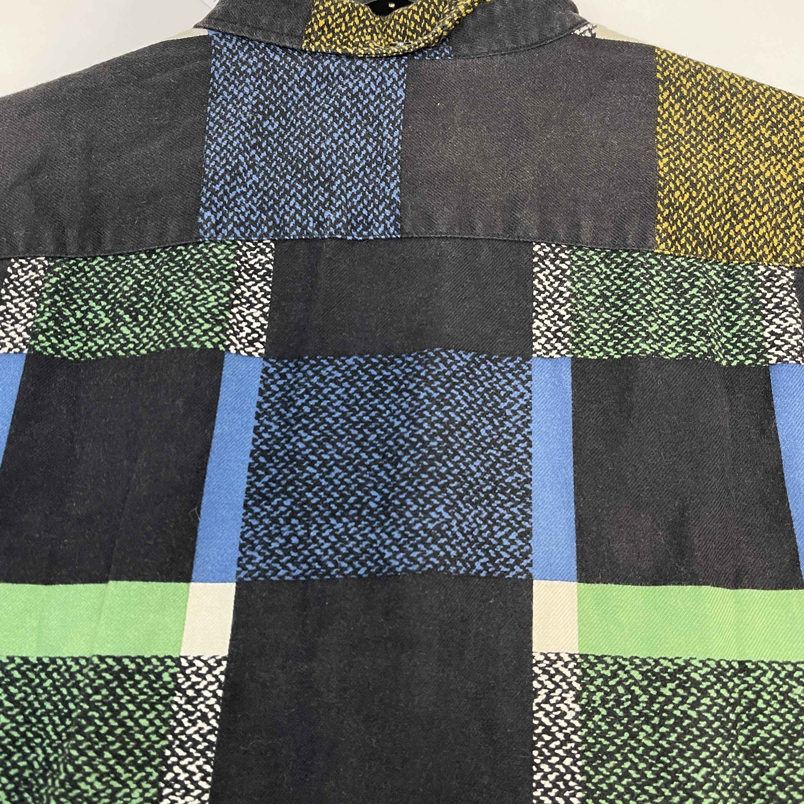 Men's Embroidered Logo Checkered Long Sleeve Shirt Black Size S