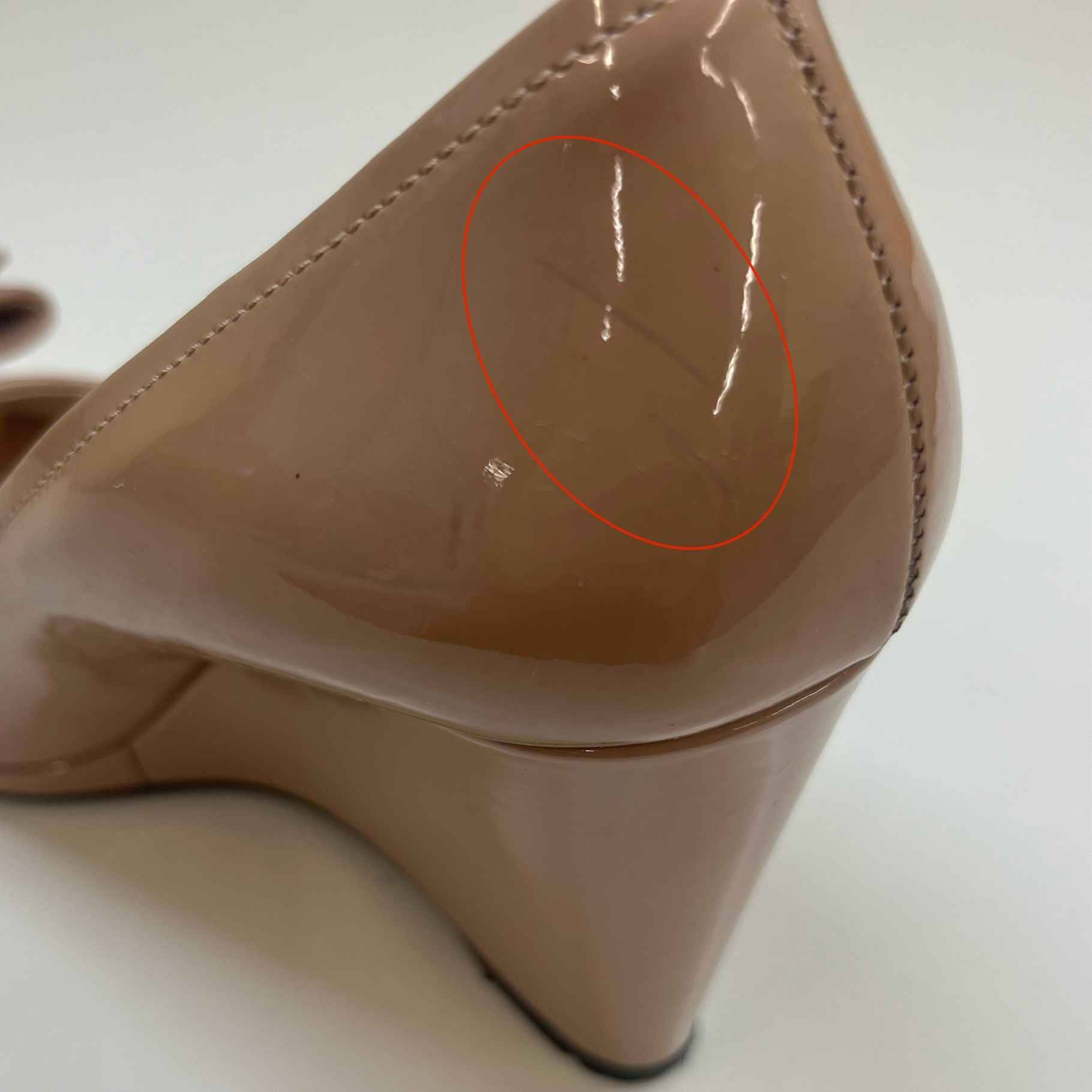 Women's Patent Bow Wedge Heels Beige Size EU 37 / UK 4