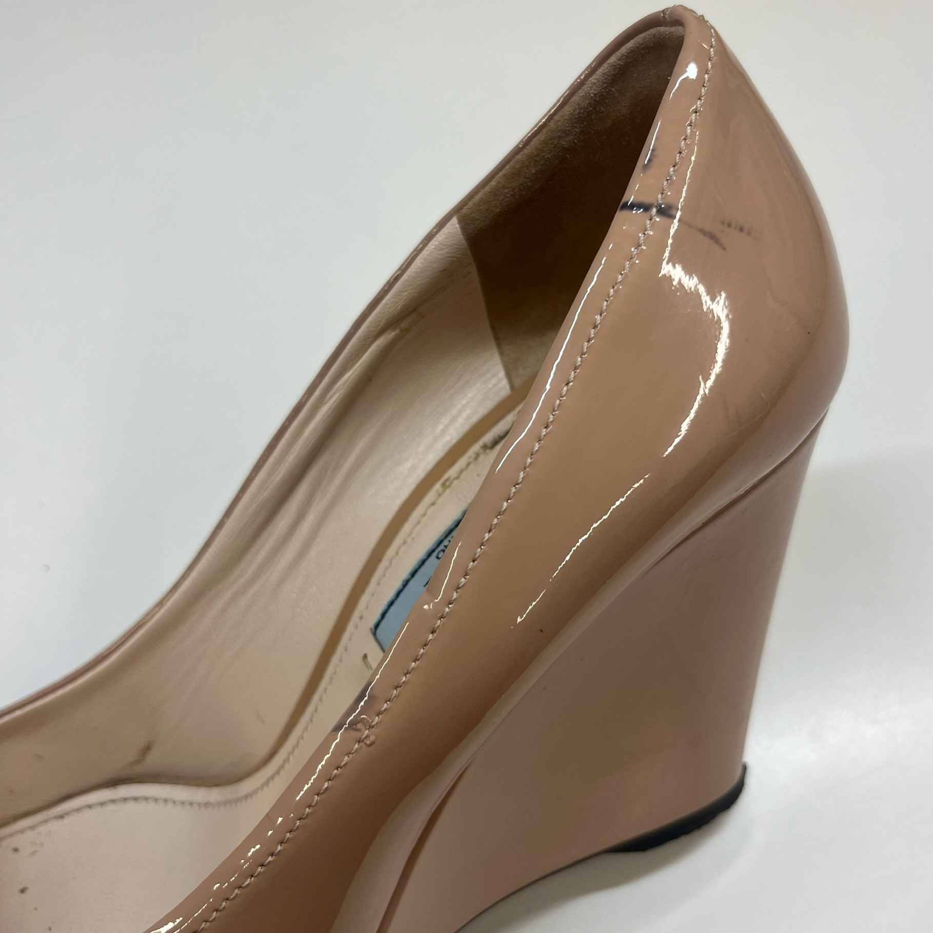 Women's Patent Bow Wedge Heels Beige Size EU 37 / UK 4