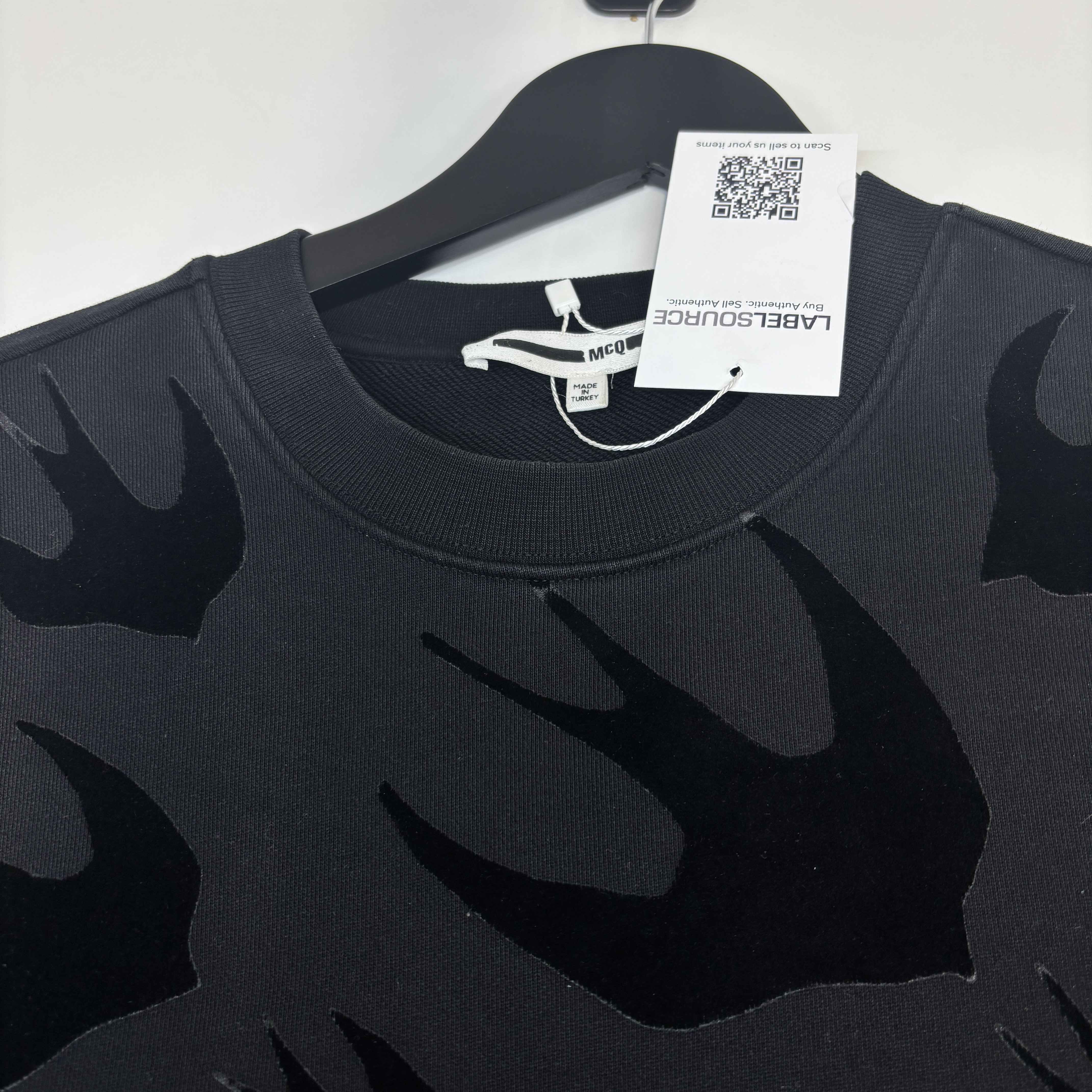 Men's Velour Swallow Print Jumper Black Size XS