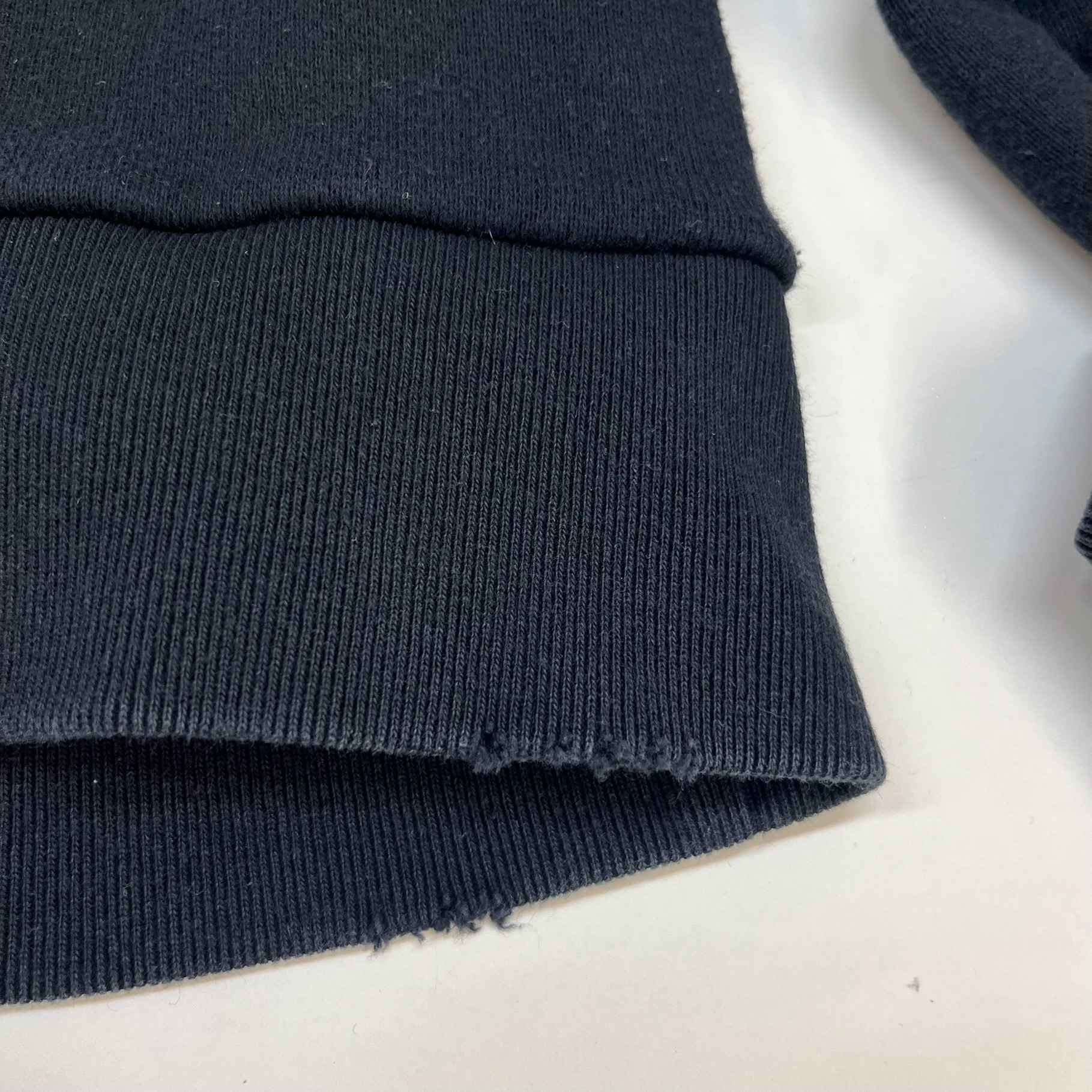 Men's Logo Print Distressed Hoodie Black Size M