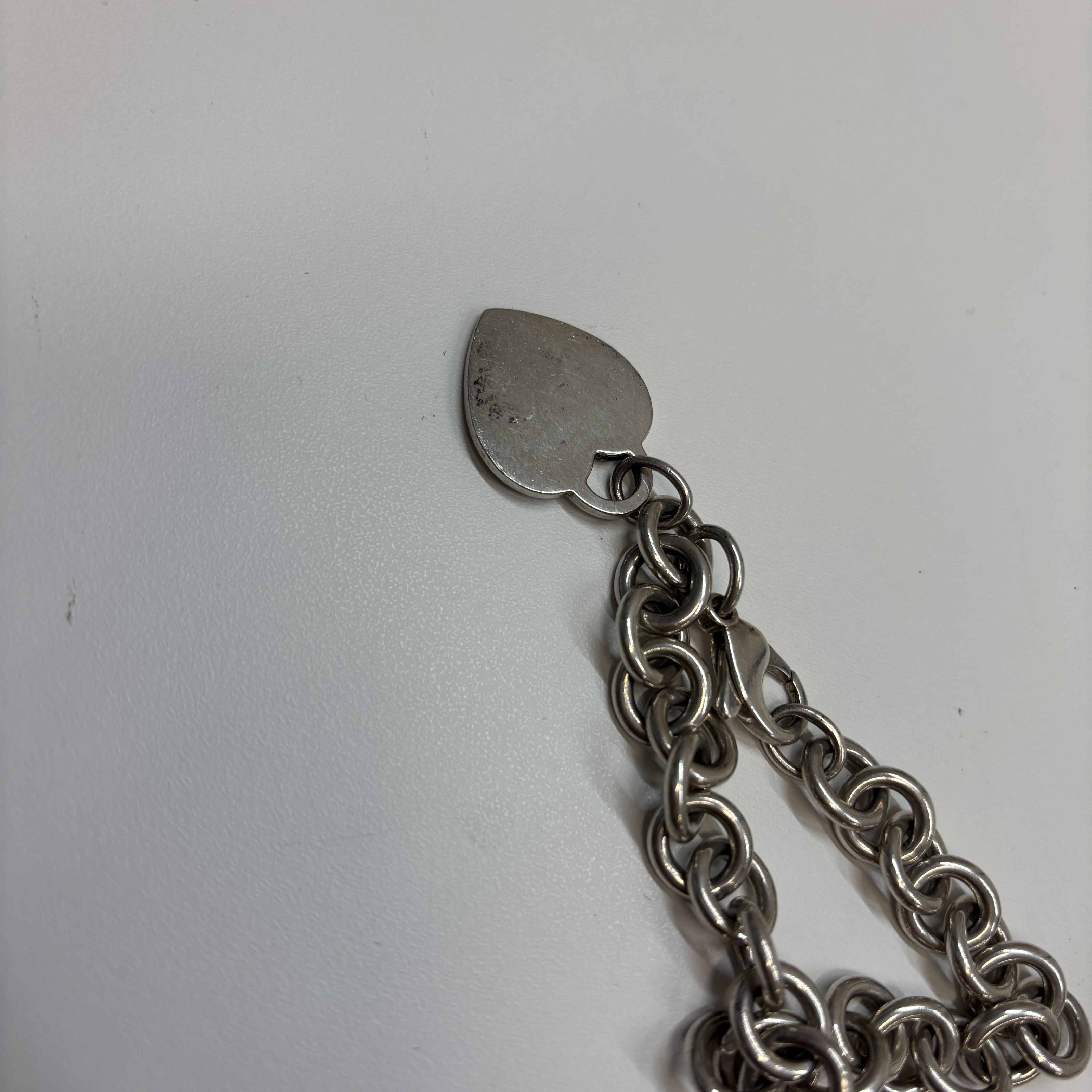 Women's Sterling Belcher Link Heart Tag Charm Bracelet Silver