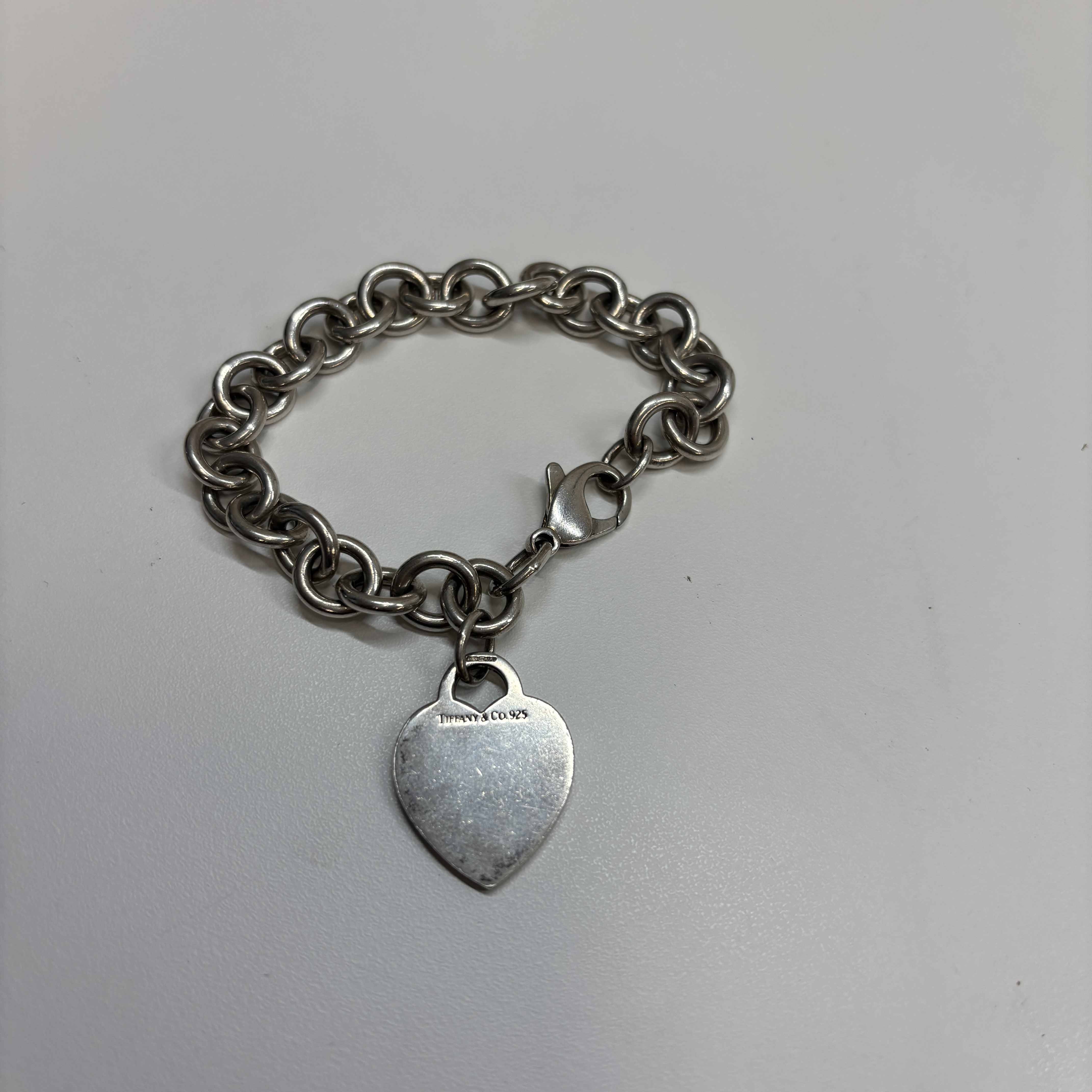 Women's Sterling Belcher Link Heart Tag Charm Bracelet Silver