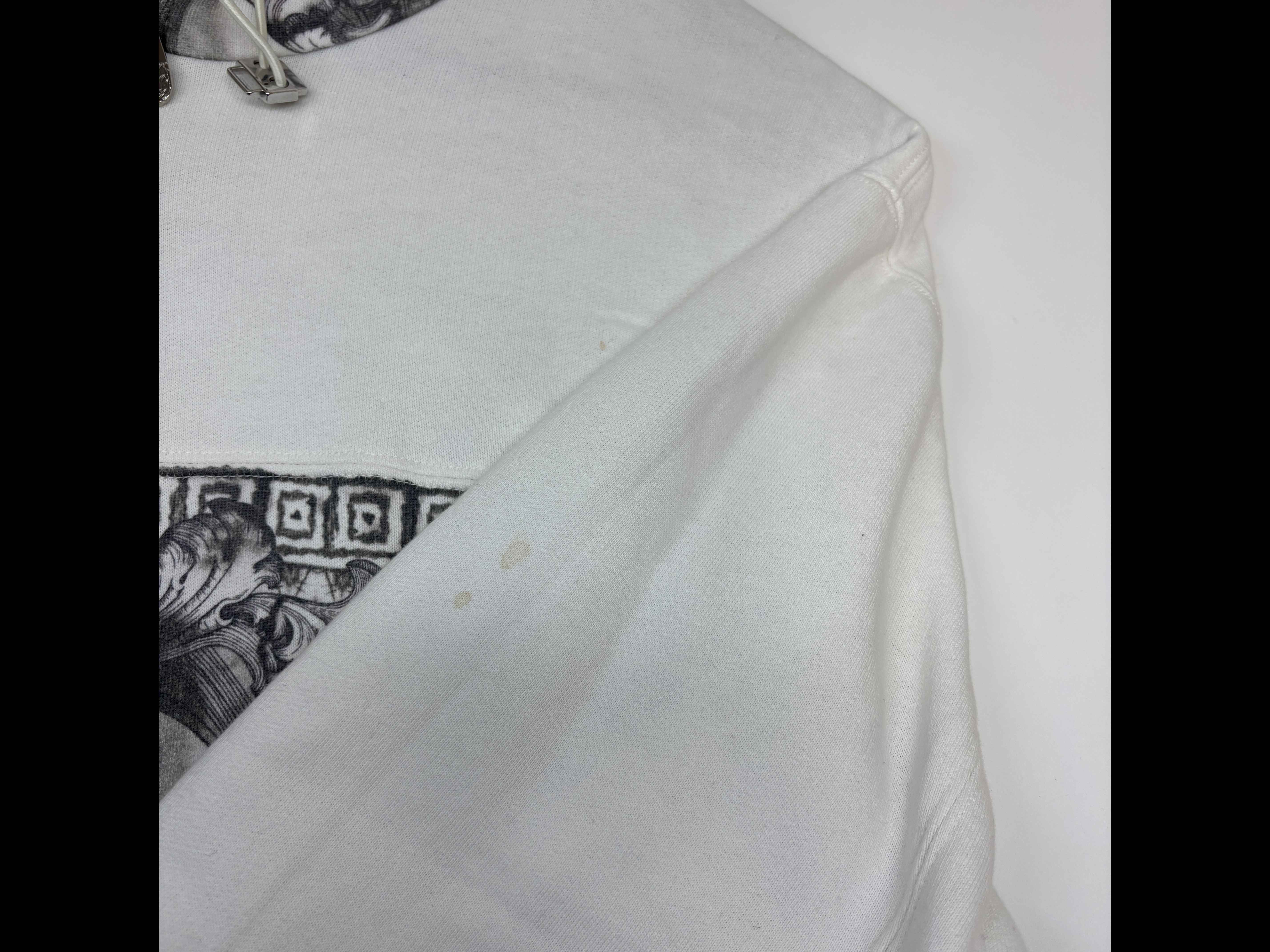 Men's Zip Up Logo Print Hoodie White Size XL