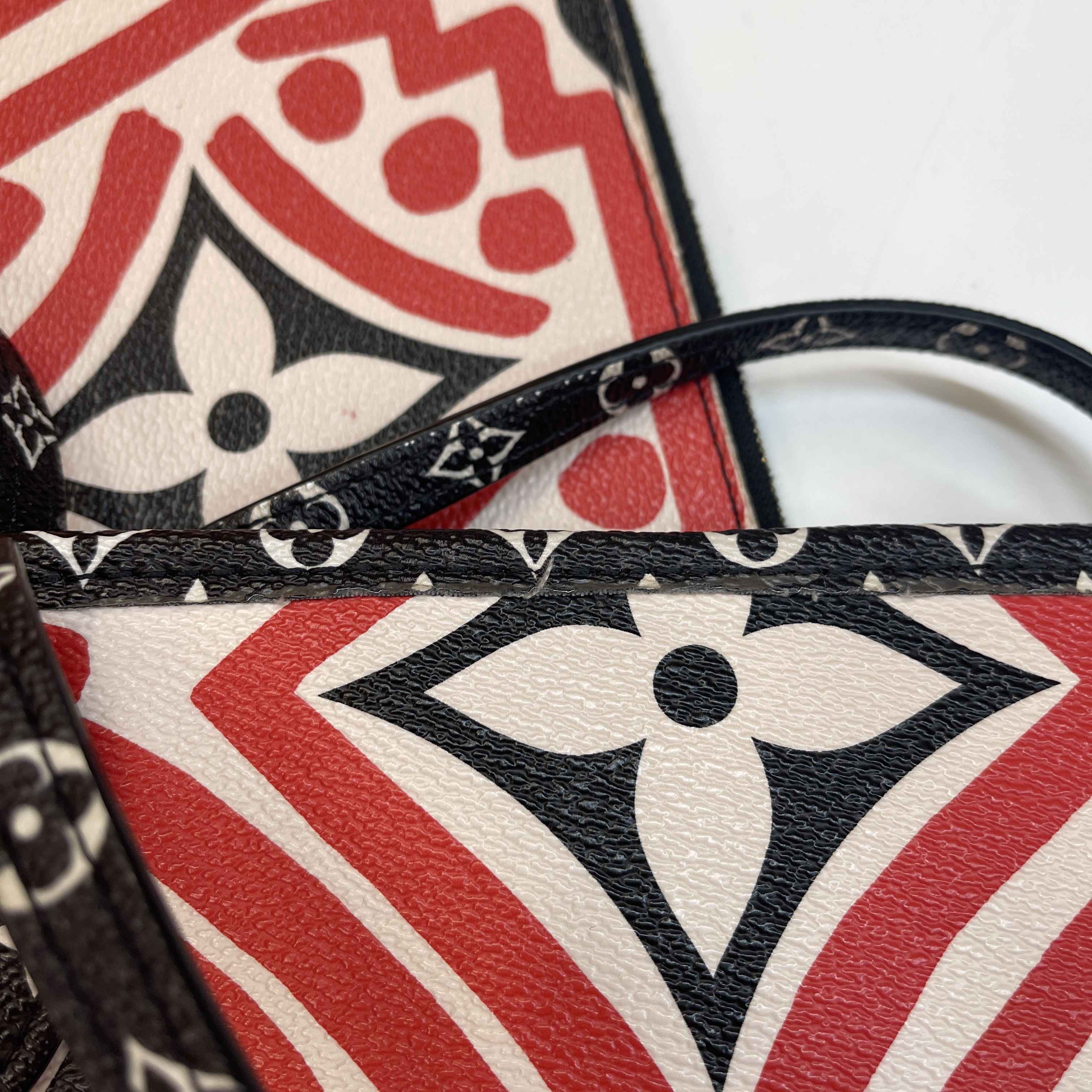 Women's Monogram Giant Crafty Neverfull Mm Creme Rouge Bag Red