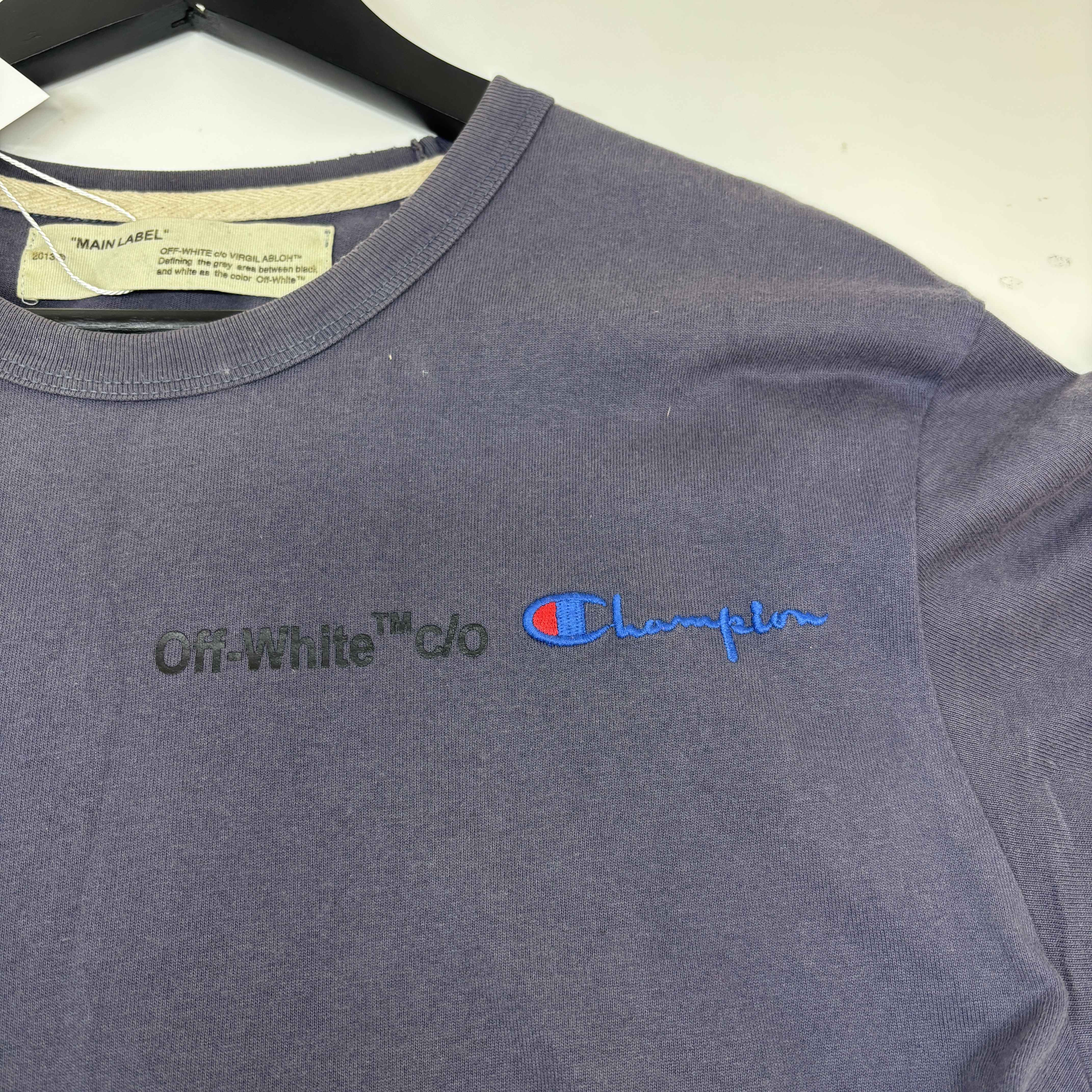 Men's Off White X Champion Logo T-Shirt Navy Size XS