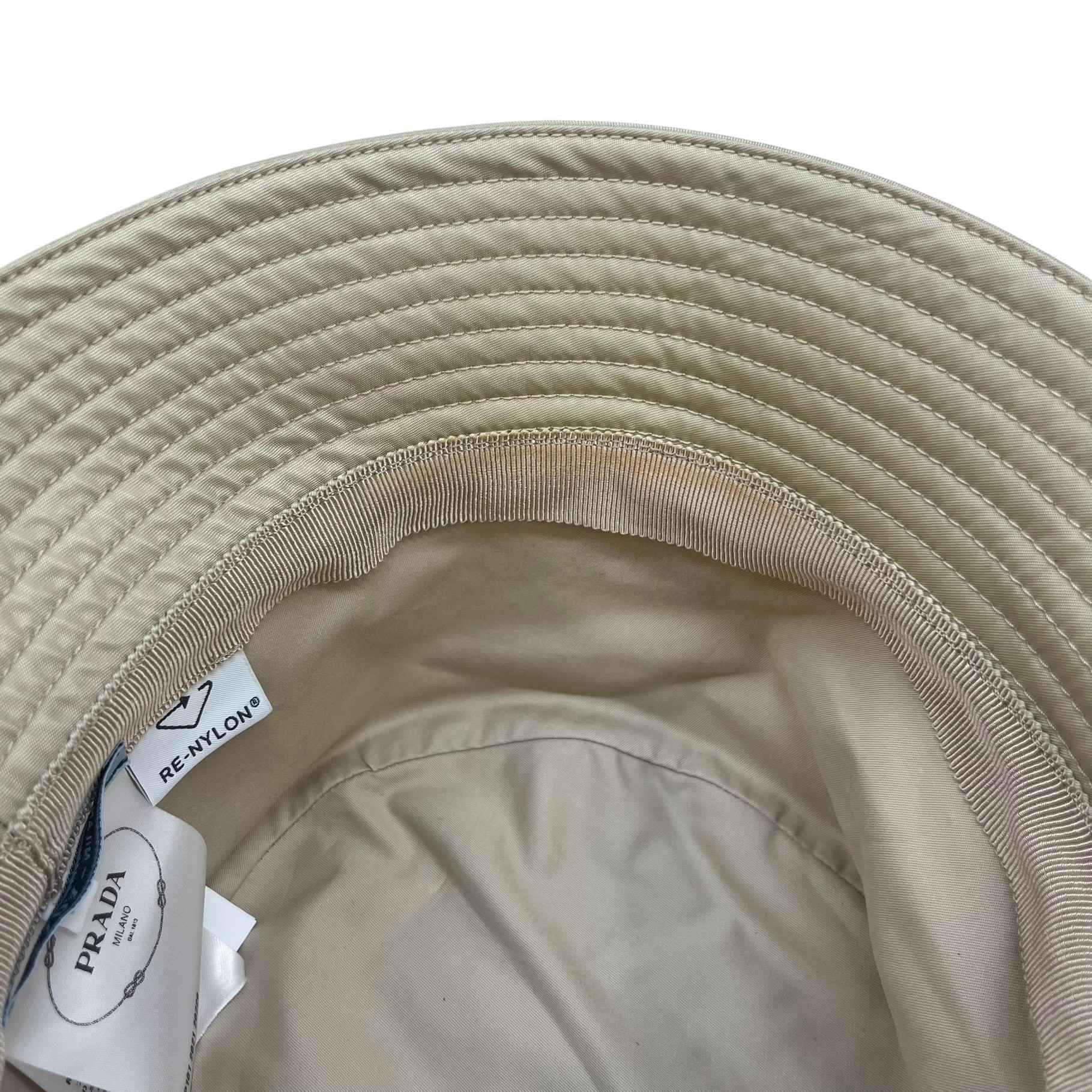 Women's Re-Nylon Plaque Logo Bucket Hat Beige Size M