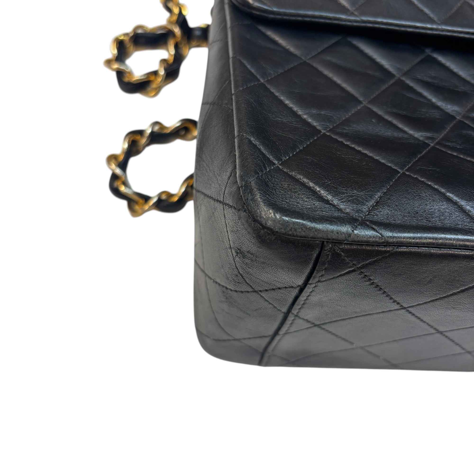 Women's Matelasse Double Chain Lamb Skin Handbag Black