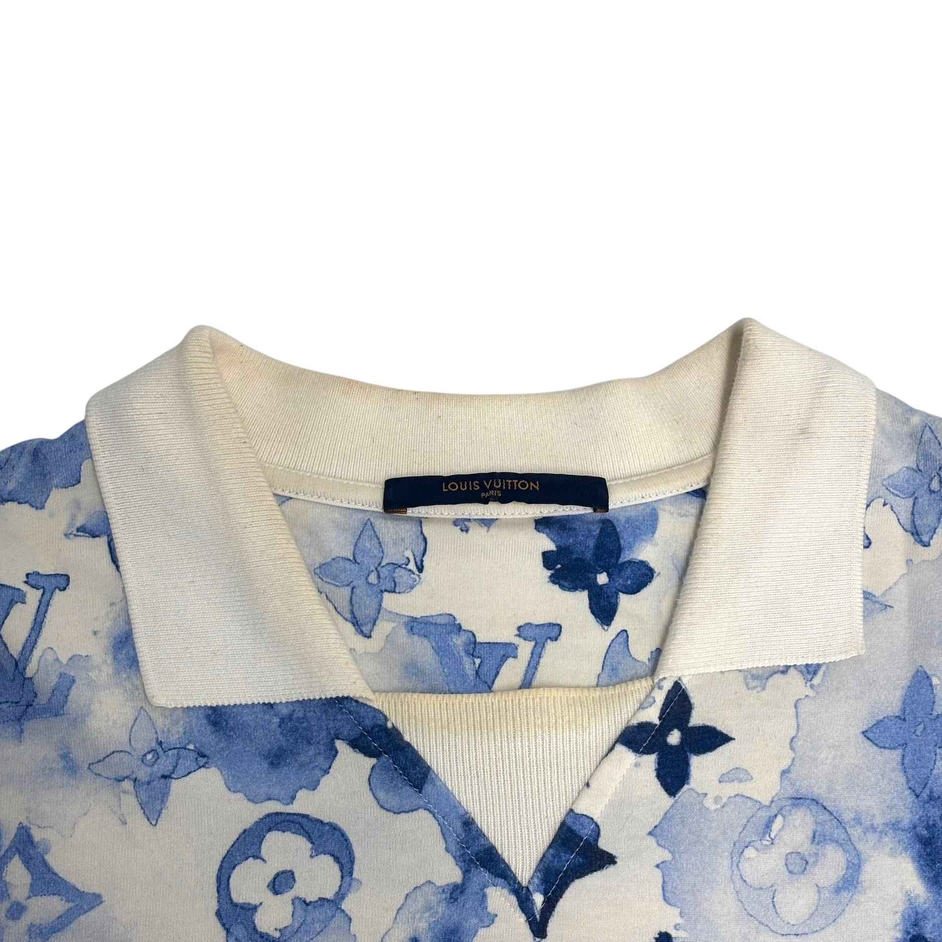 Men's Watercolour Monogram T-Shirt Blue Size L