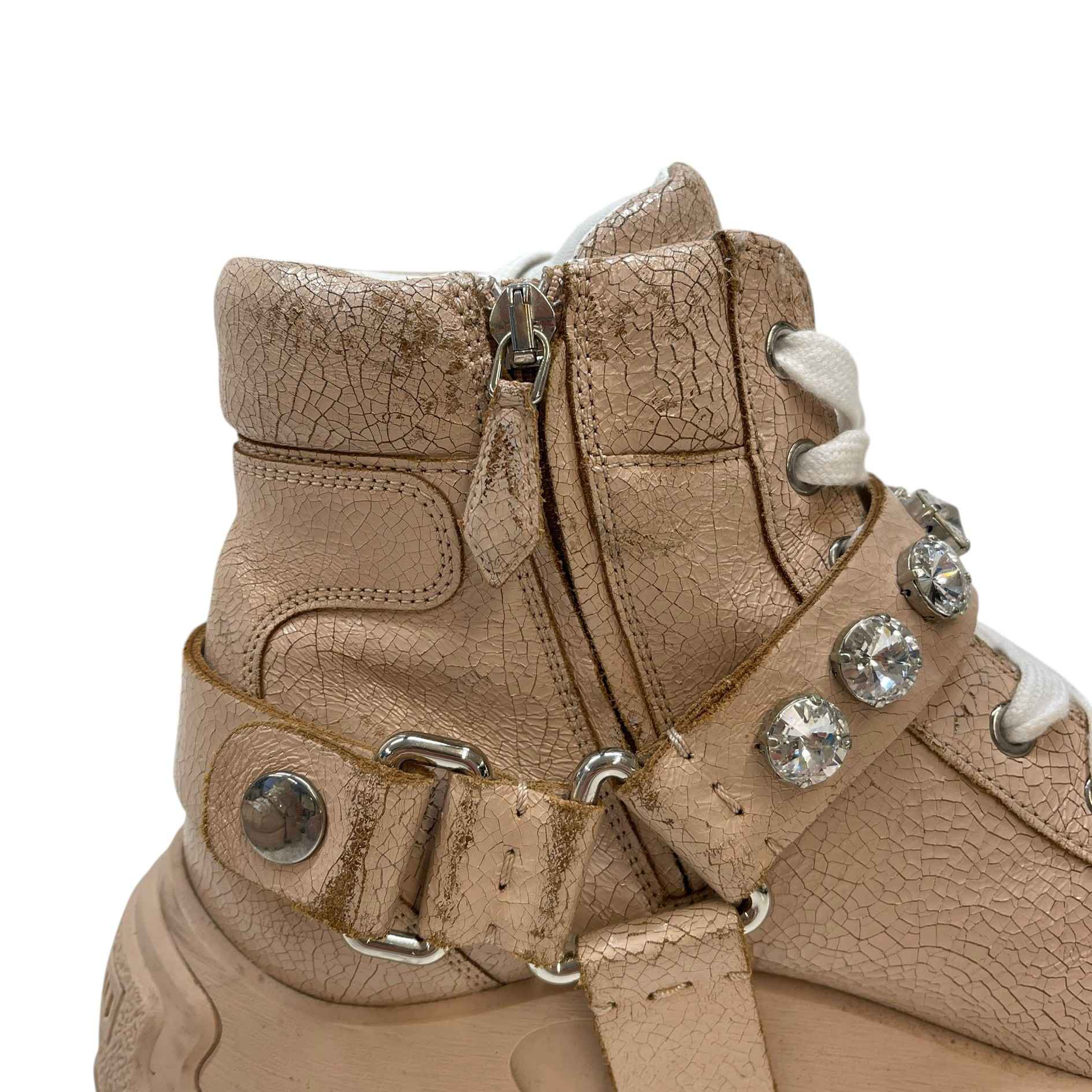 Women's Combat Crackle Crystal Embellished Hiking Boots Pink Size EU 39 / UK 6