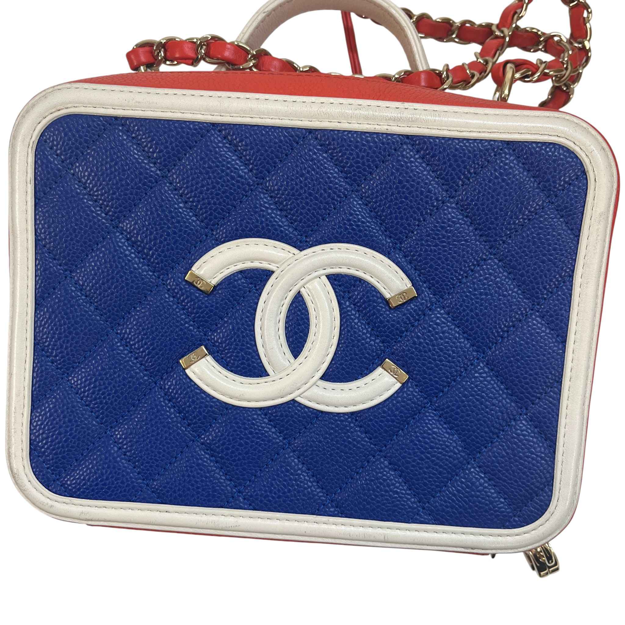 Women's Tricolor Caviar Cc Filigree Vanity Case Medium Handbag Multi-Coloured