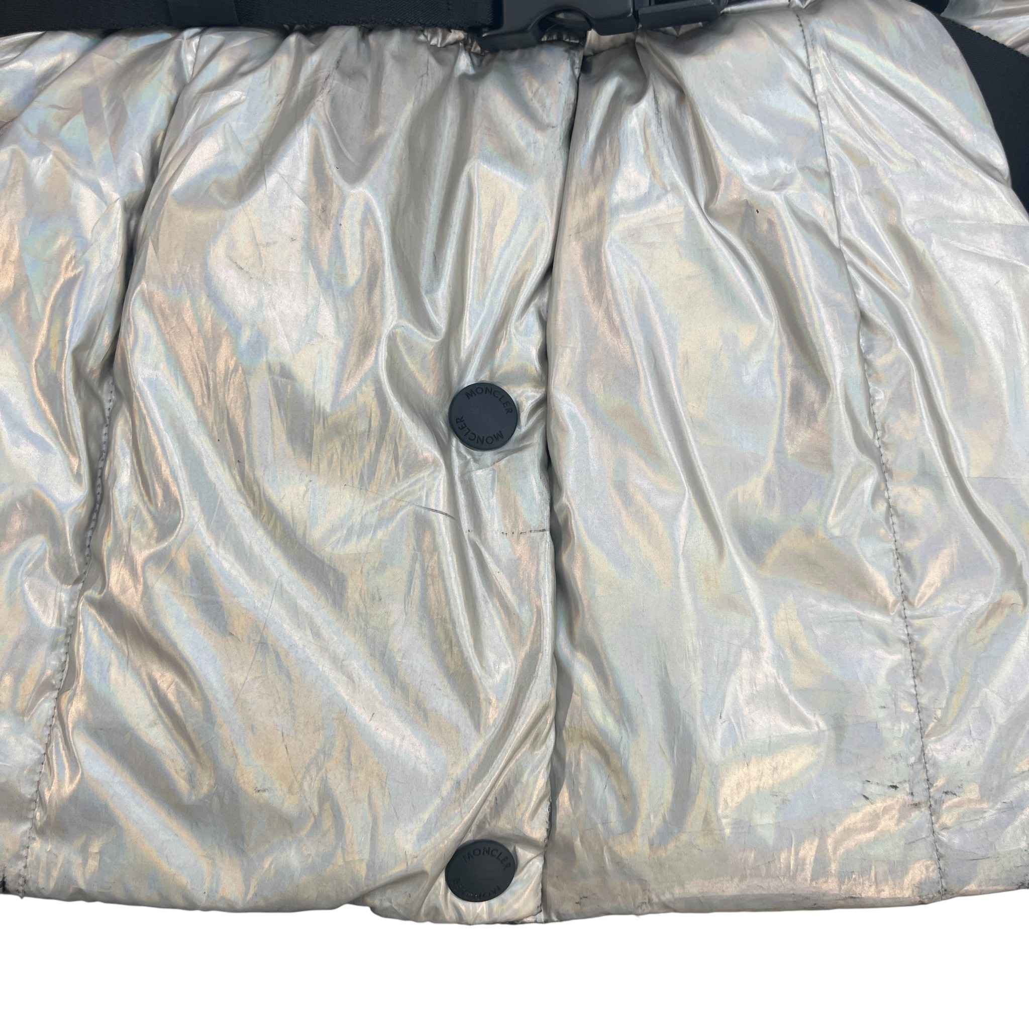 Women's Olligan Holographic Hooded Belted Down Jacket Silver Size 1 / UK 10