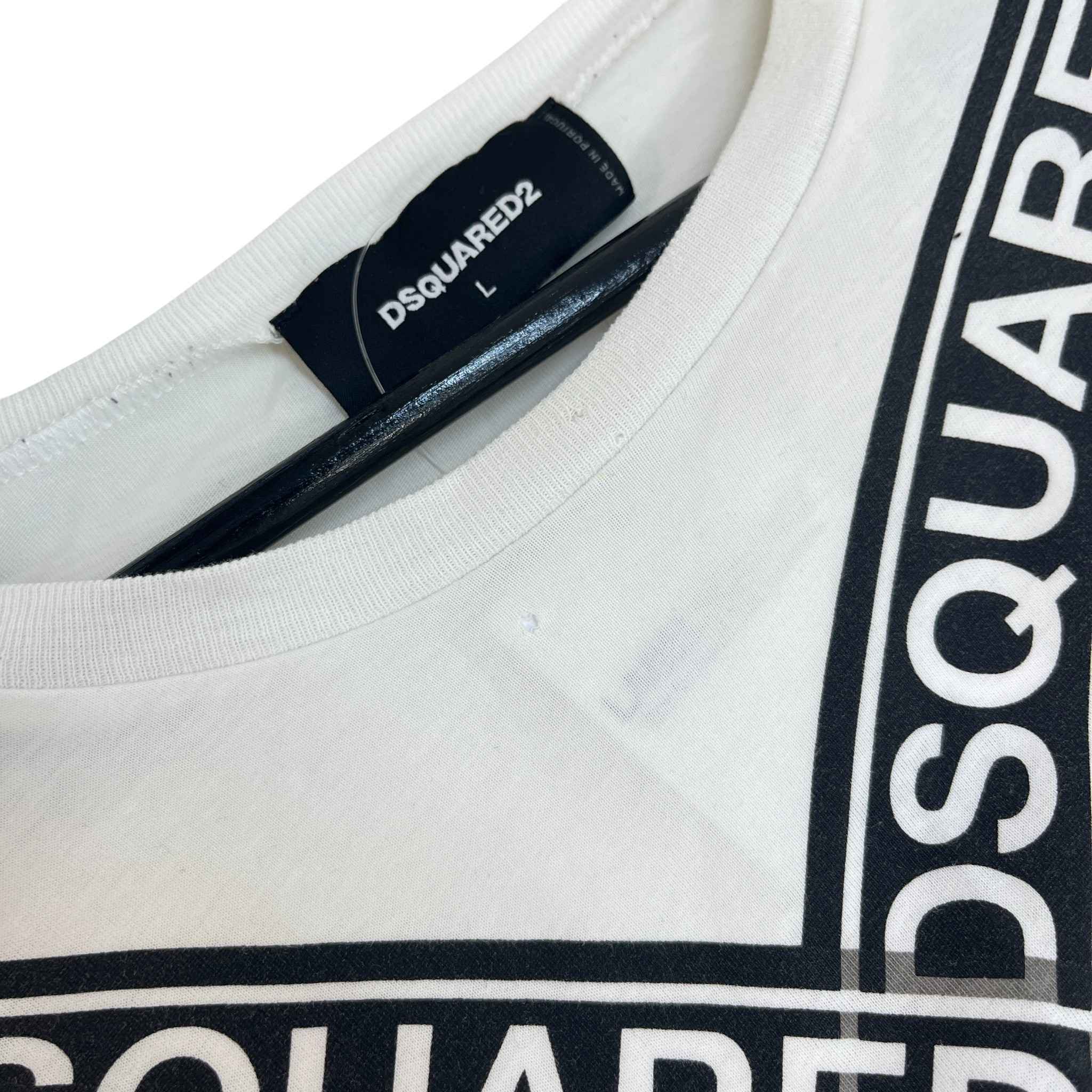 Men's Tape Logo Print T-Shirt White Size L