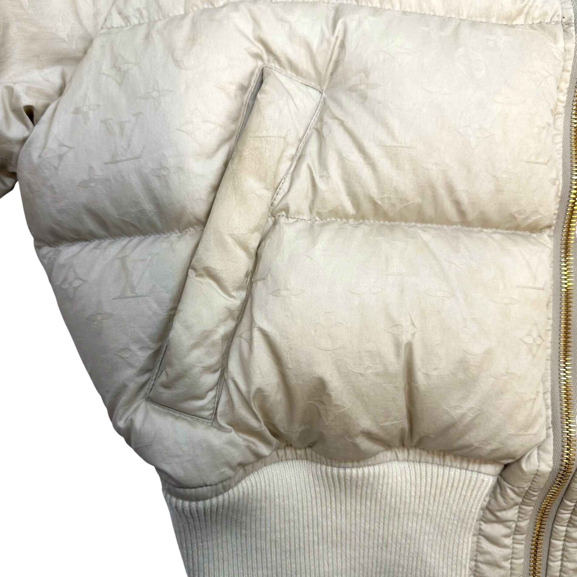 Women's Cropped Monogram Fr-36 Down Jacket Cream Size S