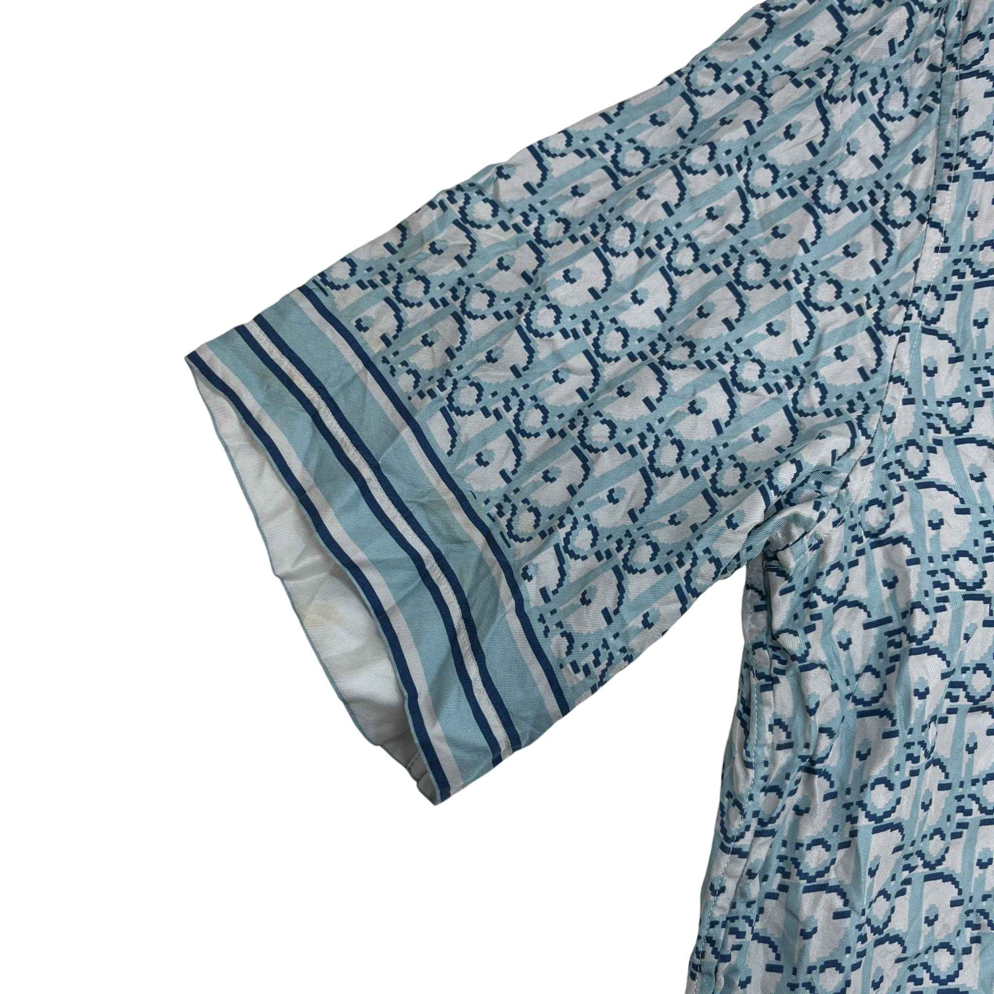 Men's Oblique Short Sleeve Shirt Blue Size M