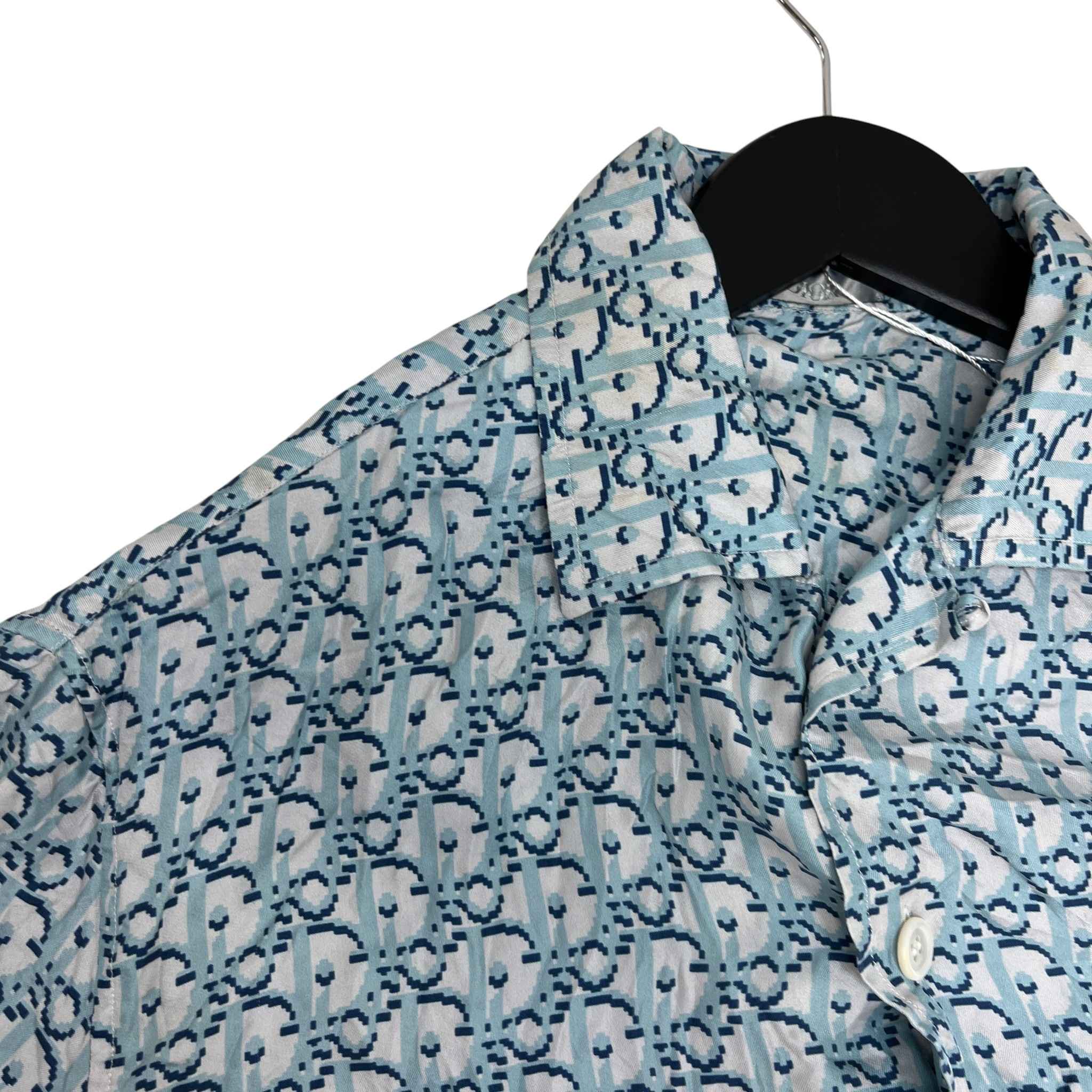 Men's Oblique Short Sleeve Shirt Blue Size M