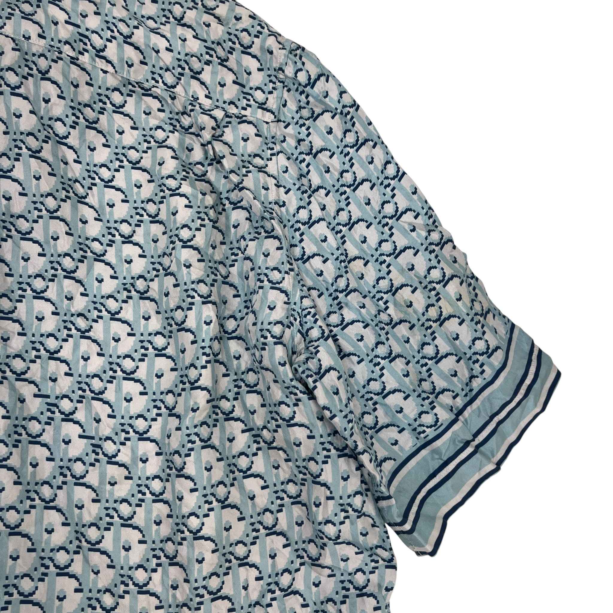 Men's Oblique Short Sleeve Shirt Blue Size M