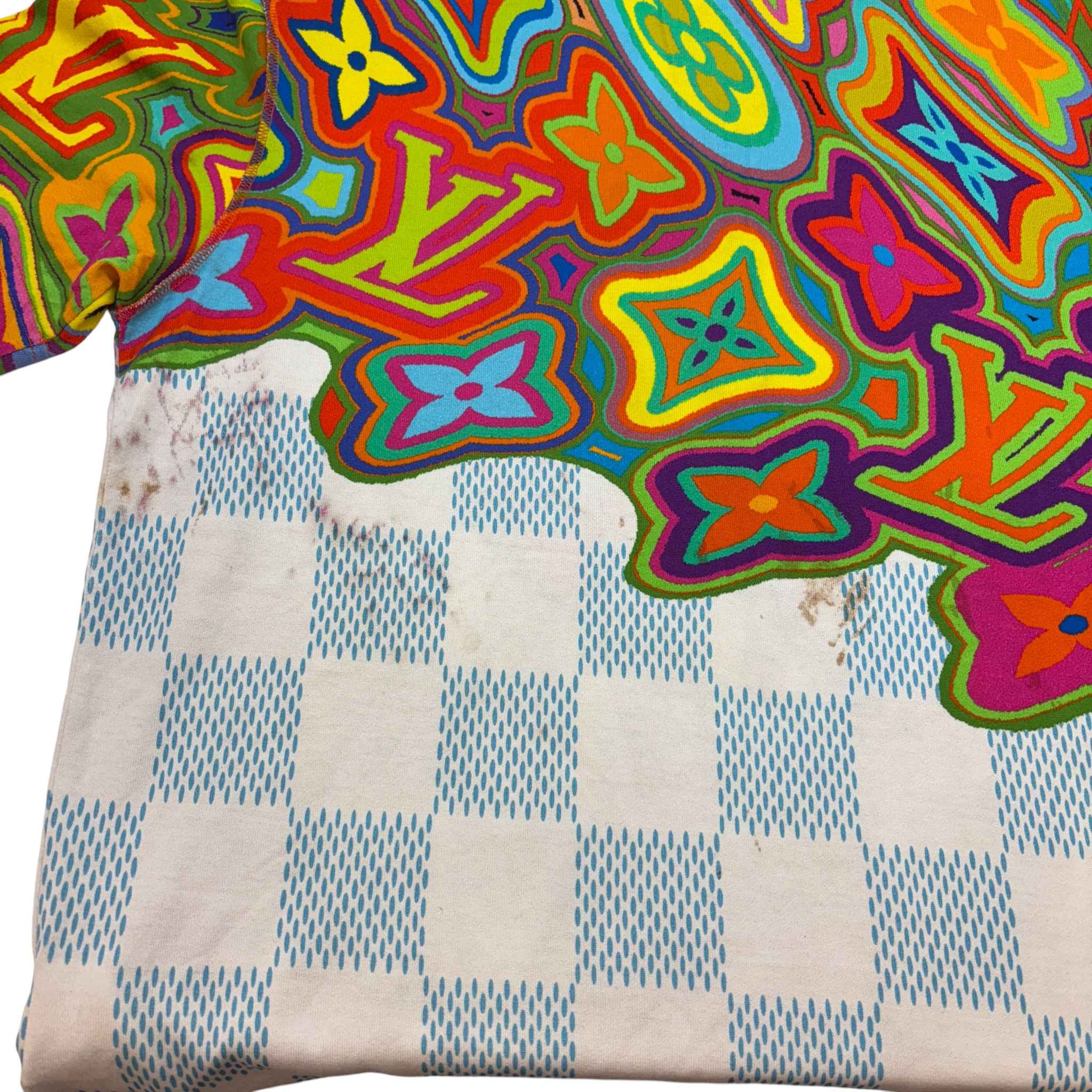 Men's Psychedelic Print Damier T-Shirt Blue Size M