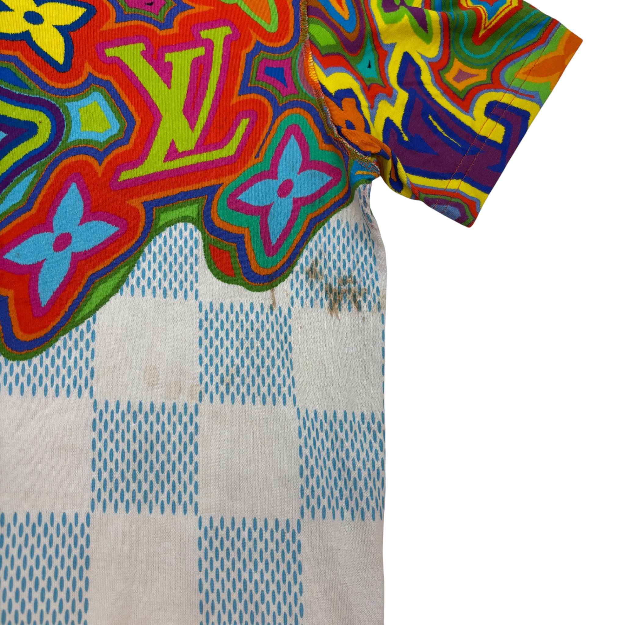 Men's Psychedelic Print Damier T-Shirt Blue Size M