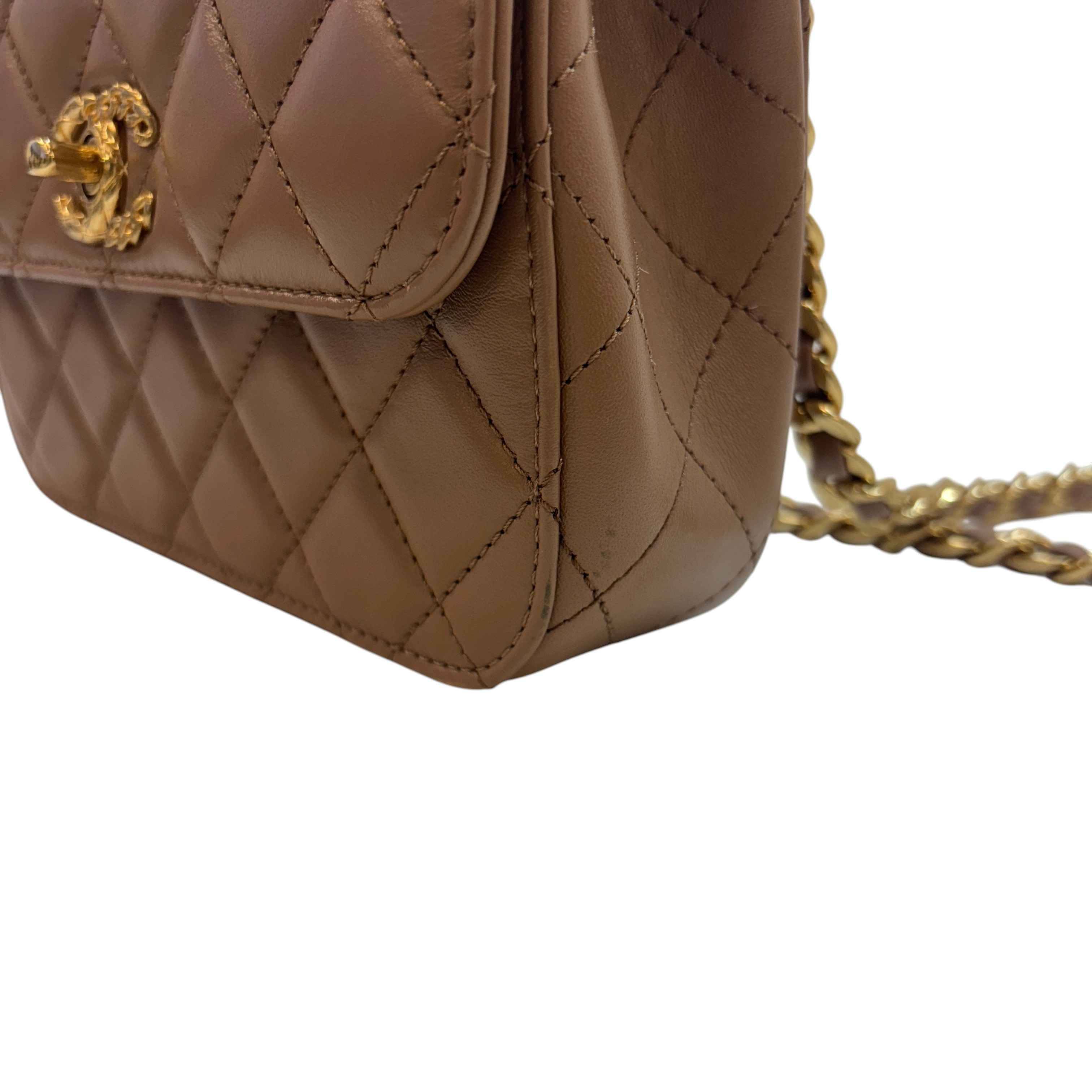 Women's Lambskin Enamel Quilted Mini Top Handle Flap Bag Nude