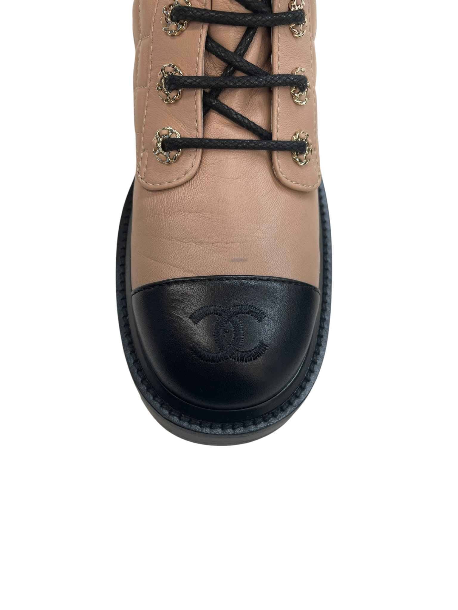 Women's Quilted Combat Boots Beige Size EU 37 / UK 4