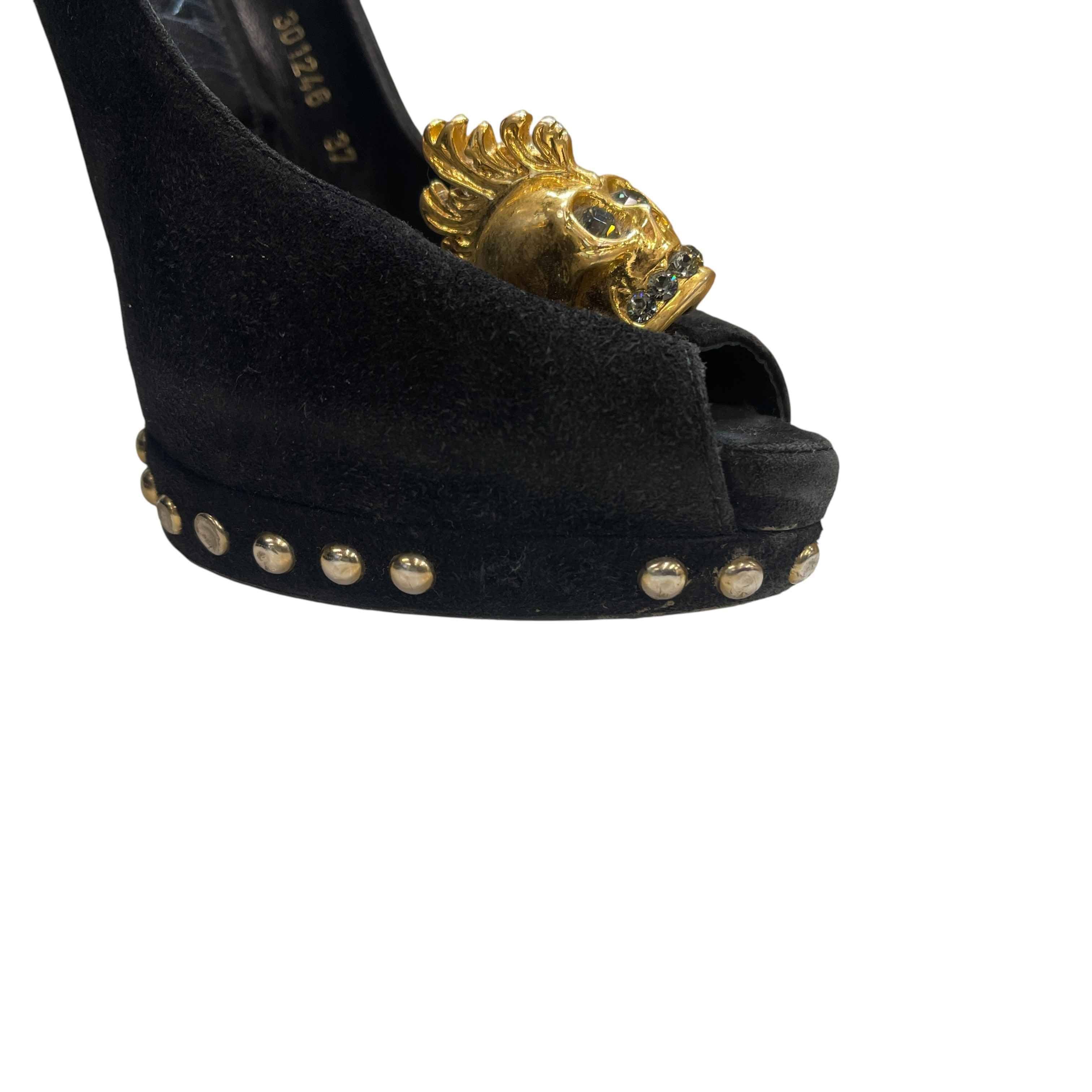 Women's Skull Peep Toe Heels Black Size EU 37 / UK 4