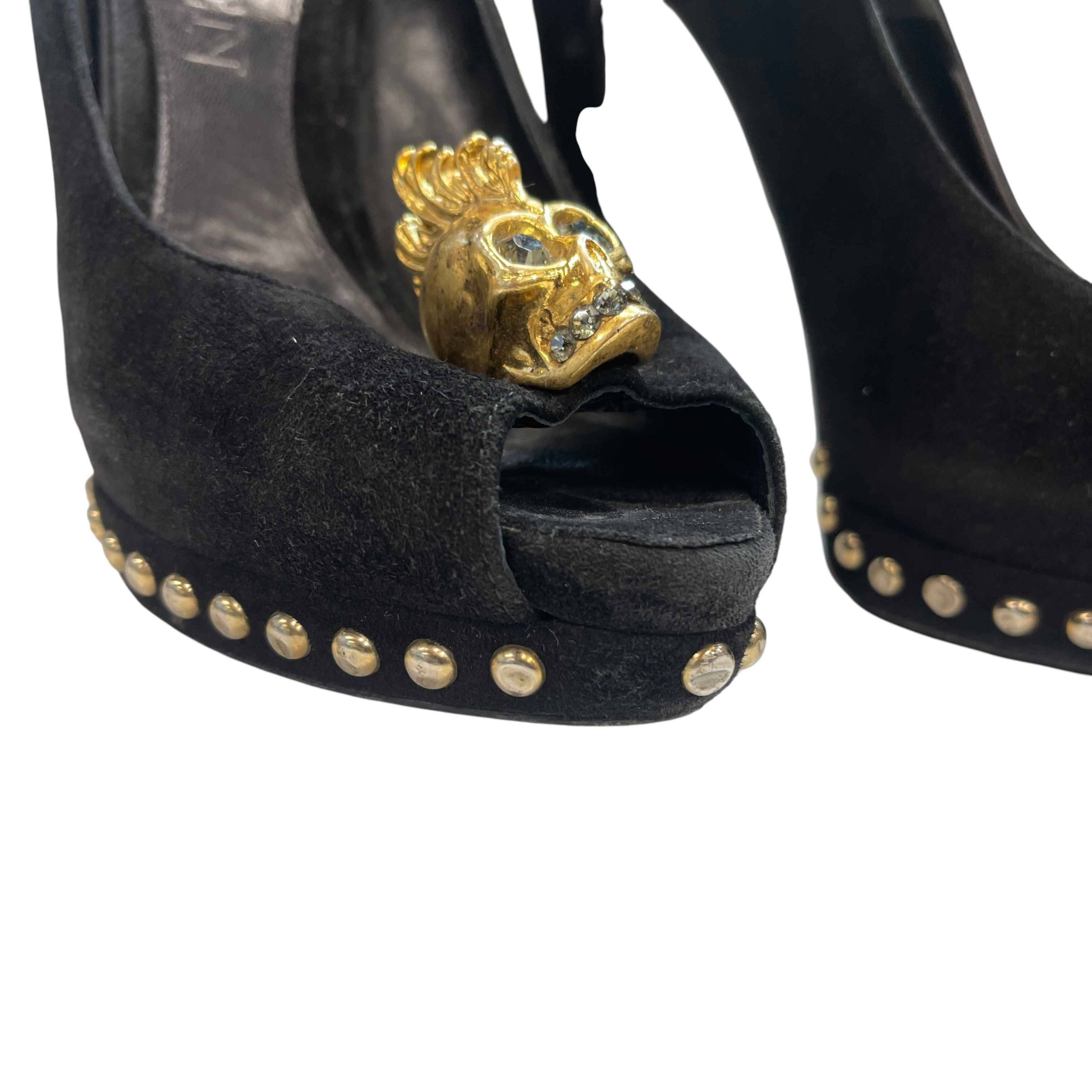 Women's Skull Peep Toe Heels Black Size EU 37 / UK 4